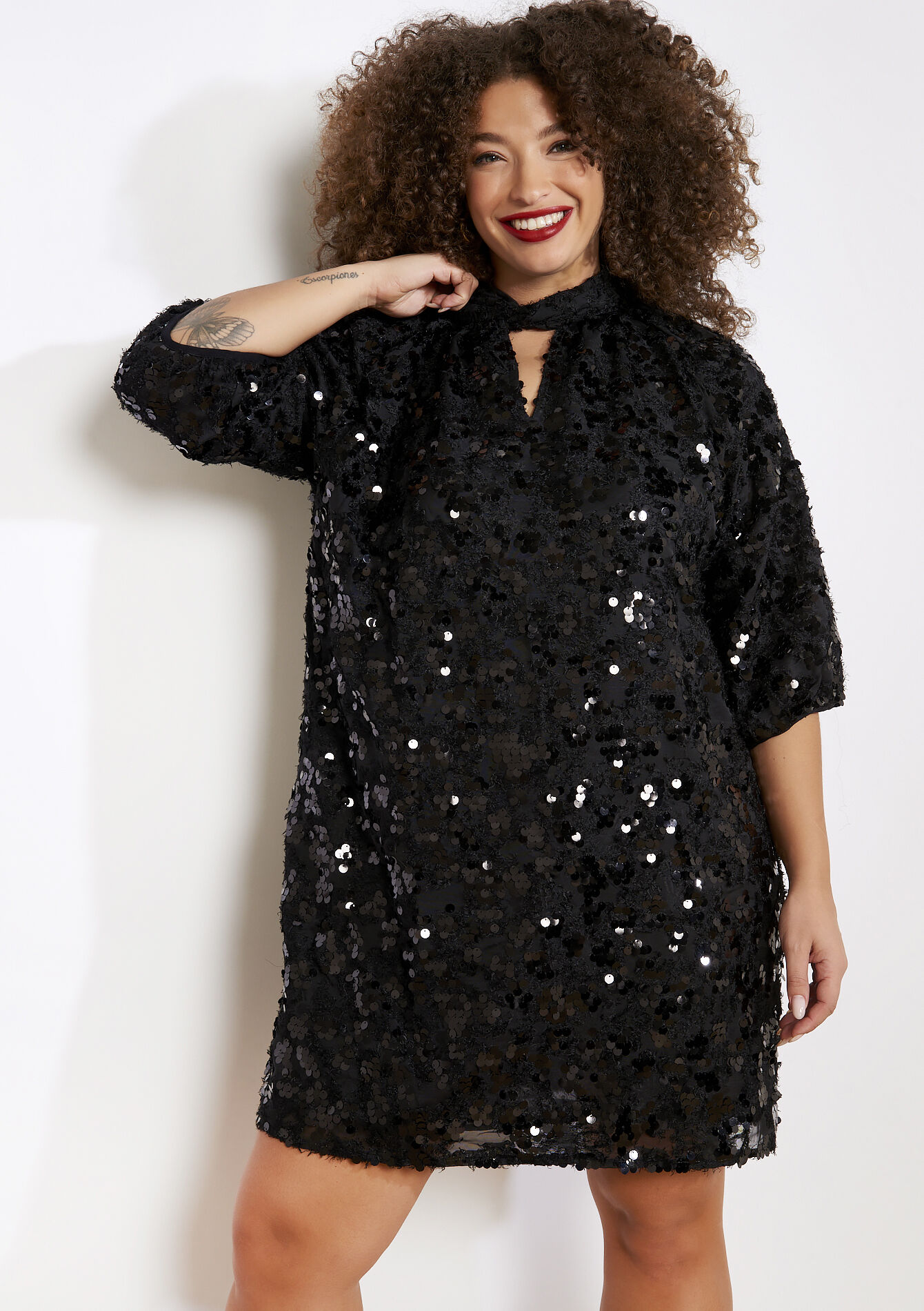 Robe courte à paillettes - BLACK - 08104351_1119