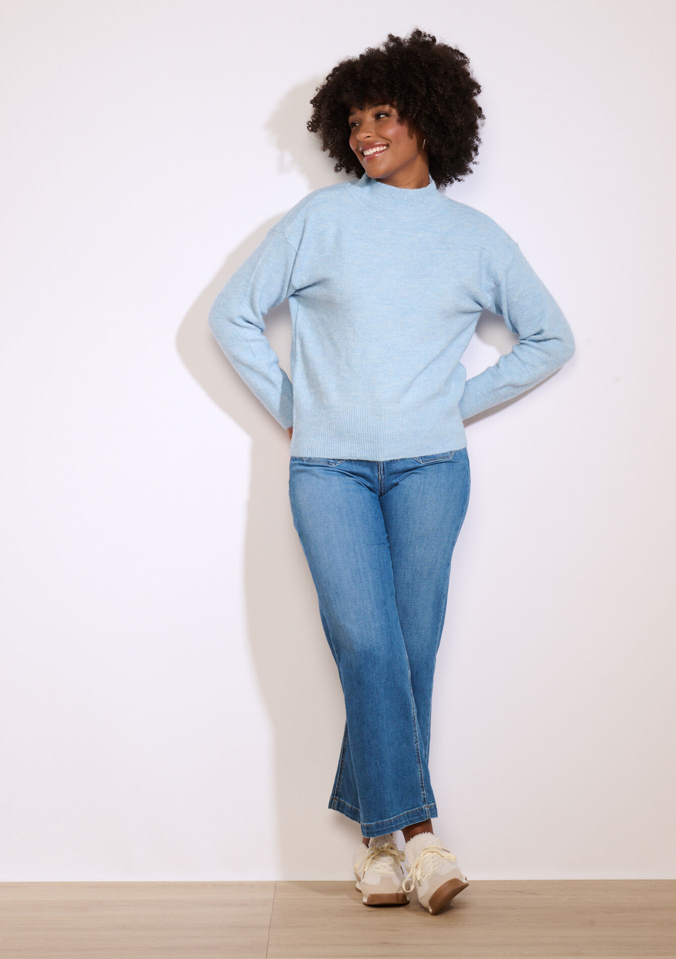 Pull doux col montant - BLUE PASTEL - 04006914_3003