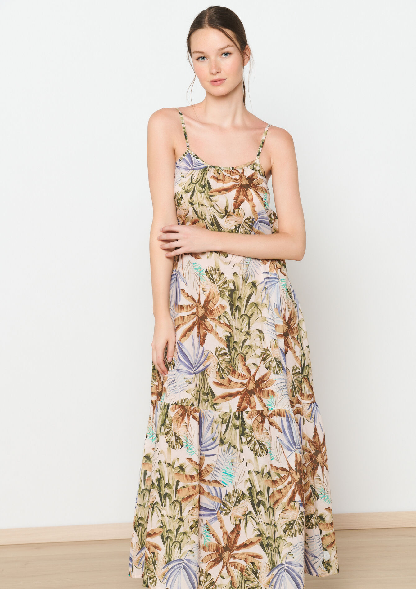 Maxi dress with tropical print, Maxi dress with tropical print - OFFWHITE - 08103782
