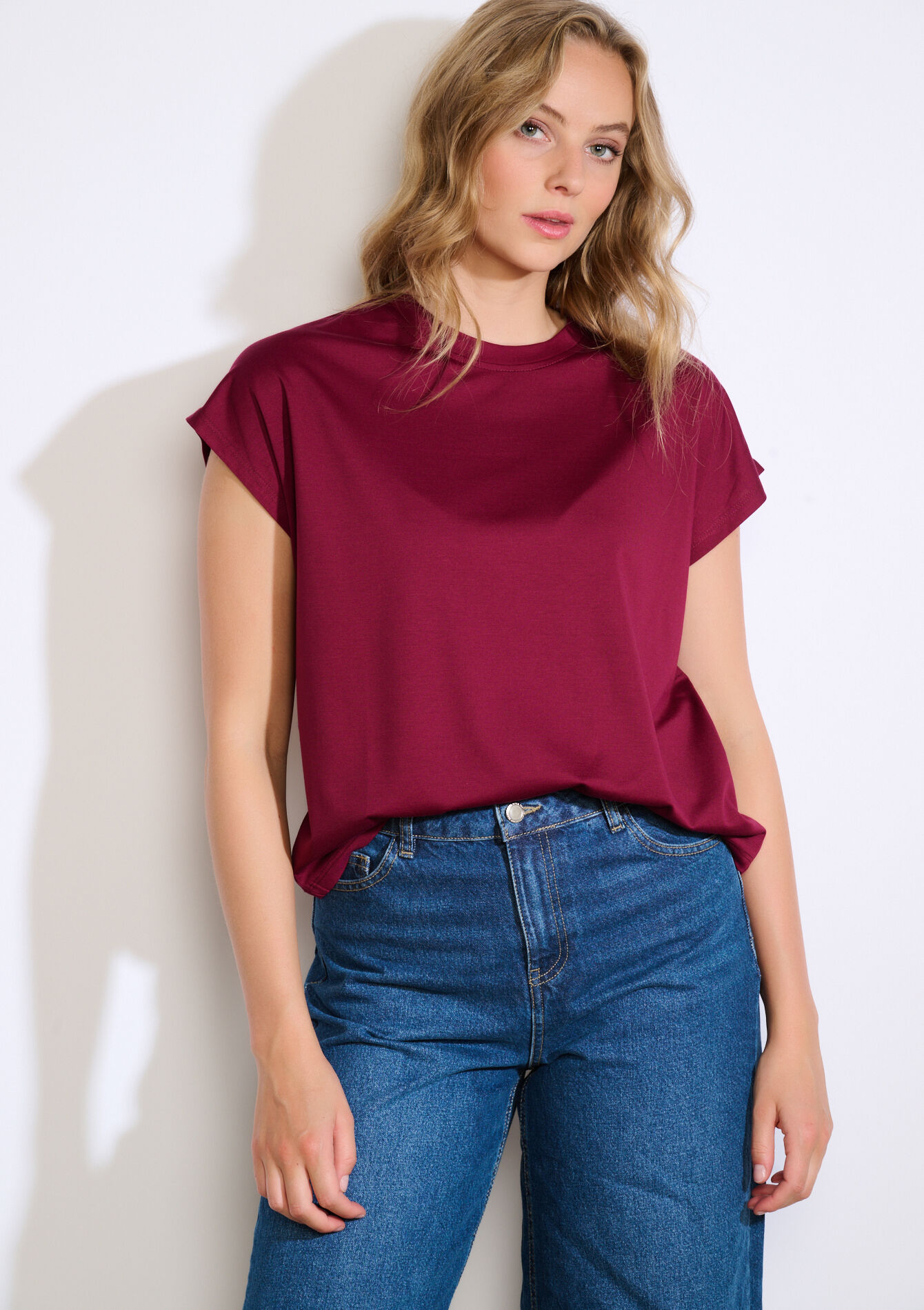 T-shirt fluide à épaules cap - AUBERGINE - 02301869_1537