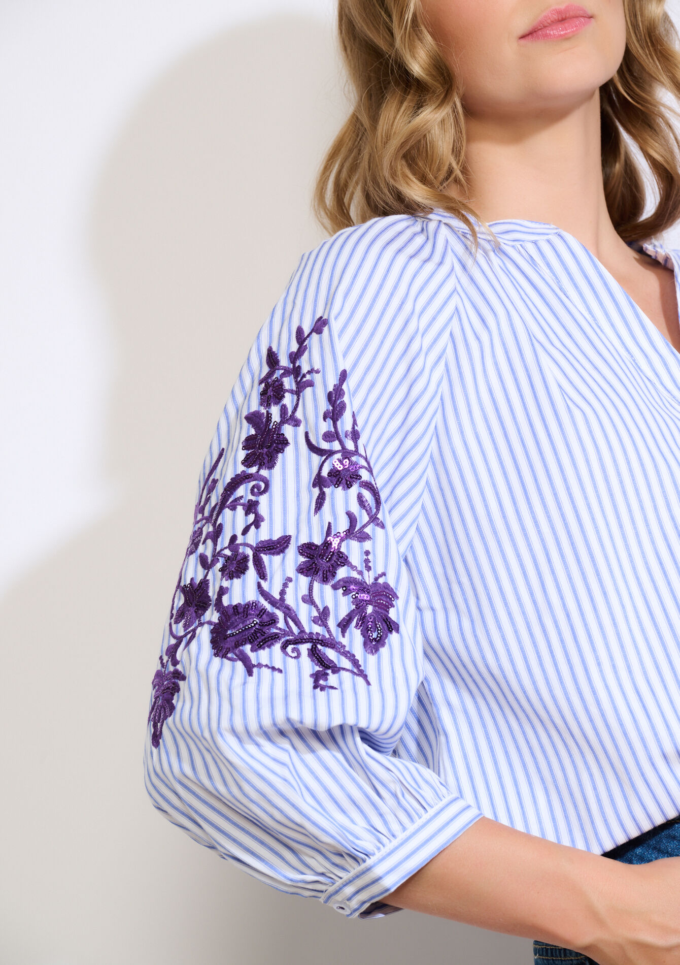 Gestreept hemd met pailletten, Gestreept hemd met pailletten - ELECTRIC BLUE - 05702911_1619