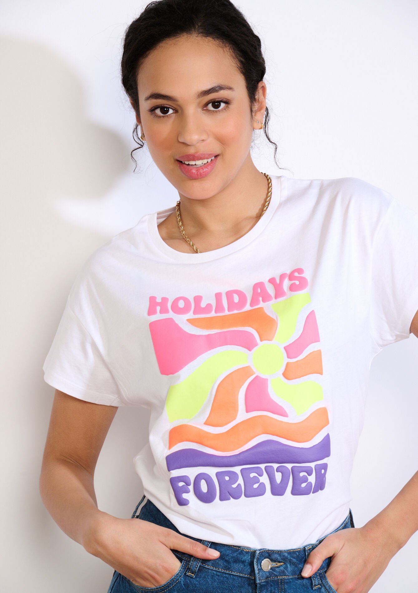 T-shirt met kleurrige tekst, , back