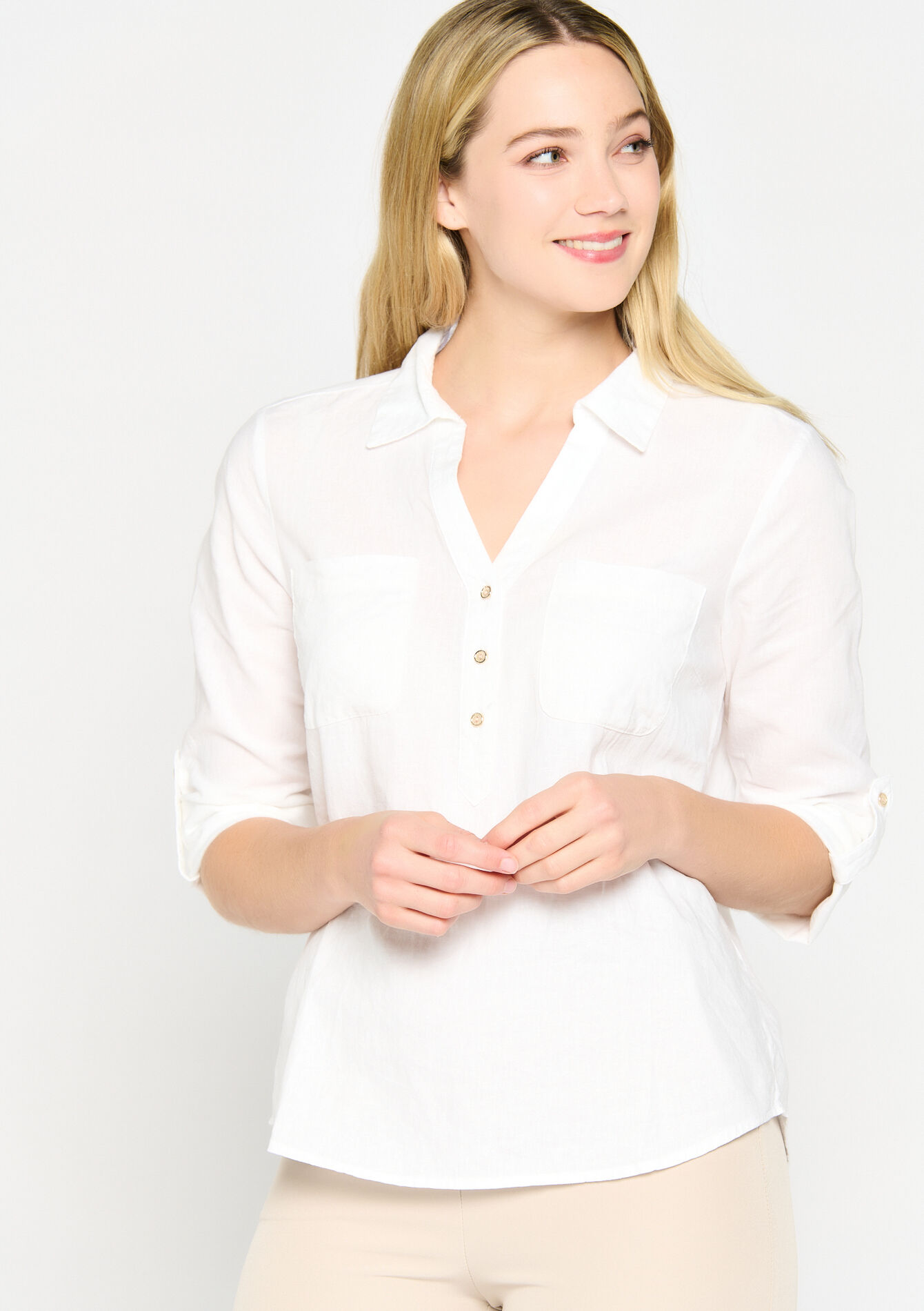 Linnen blouse, Linnen blouse - OPTICAL WHITE - 05702213_1019