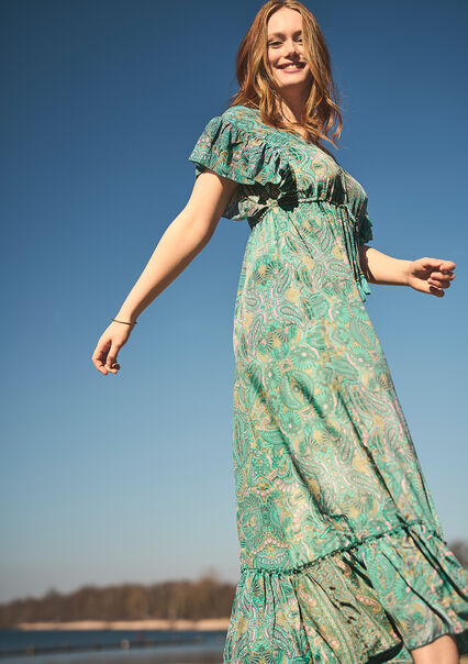 Maxi dress with paisley - AQUA BLUE - 08601505_3302