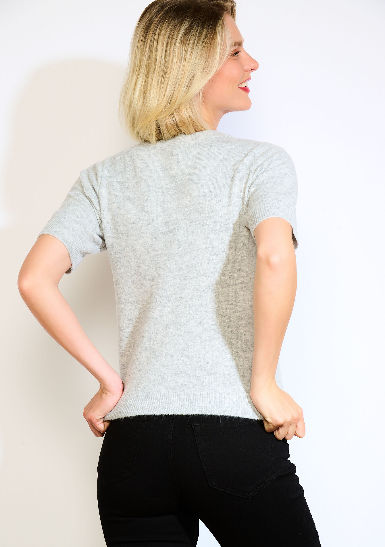 Trui met korte mouwen - LT GREY MEL - 04006972_1081