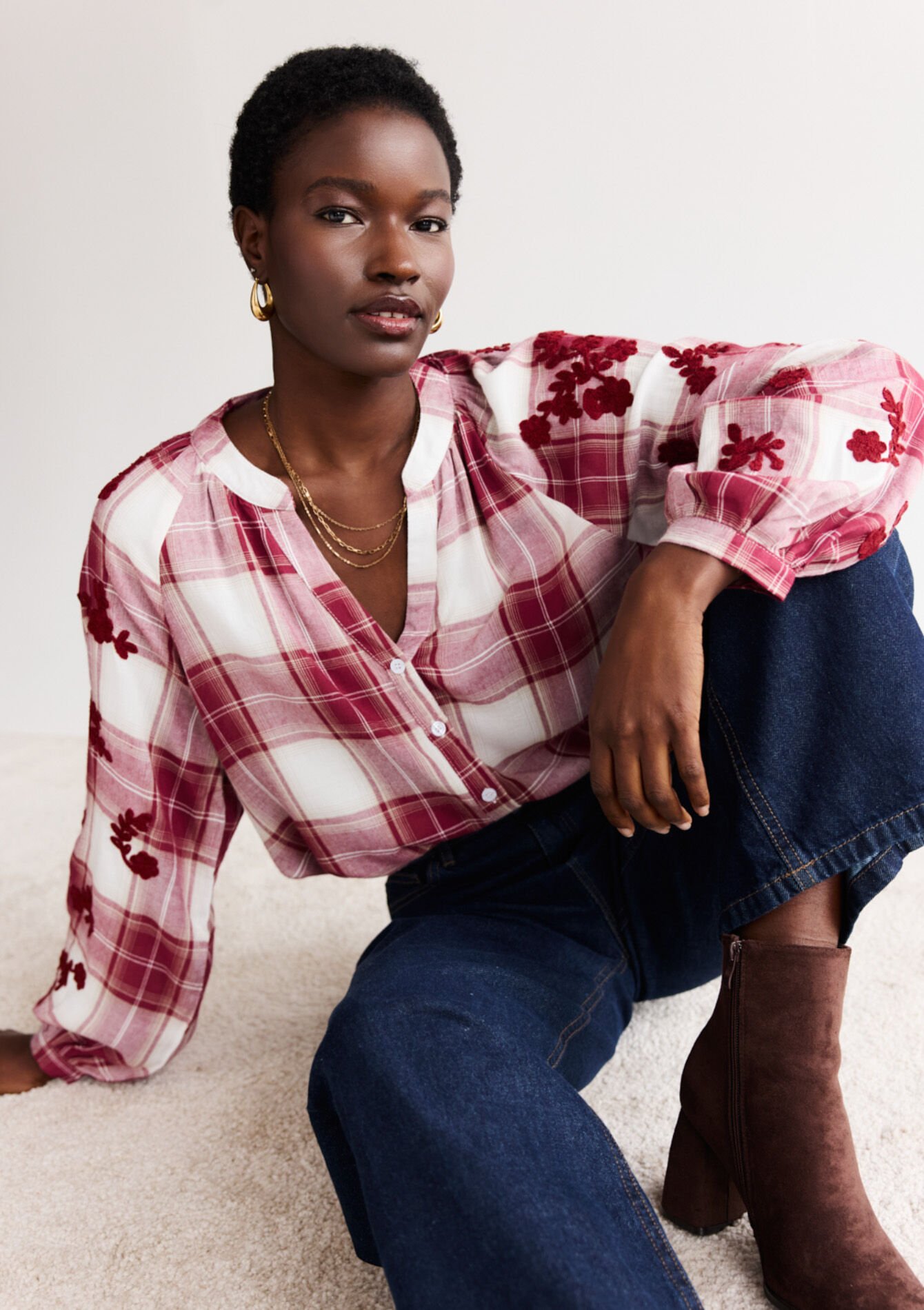 Geborduurde vichyblouse, Geborduurde vichyblouse - OPTICAL WHITE - 05702999_1019