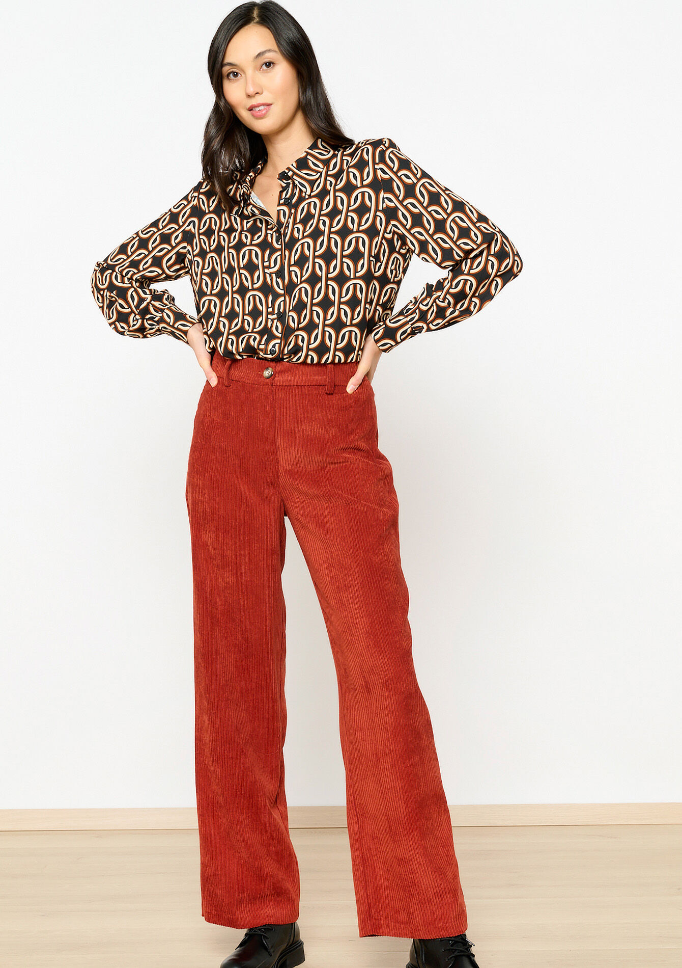 Hemd met retroprint, Hemd met retroprint - BLACK/CAMEL - 05702377_2607