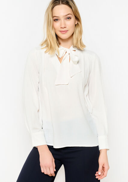 Blouse with bow ribbon - OFFWHITE - 05702421_1001