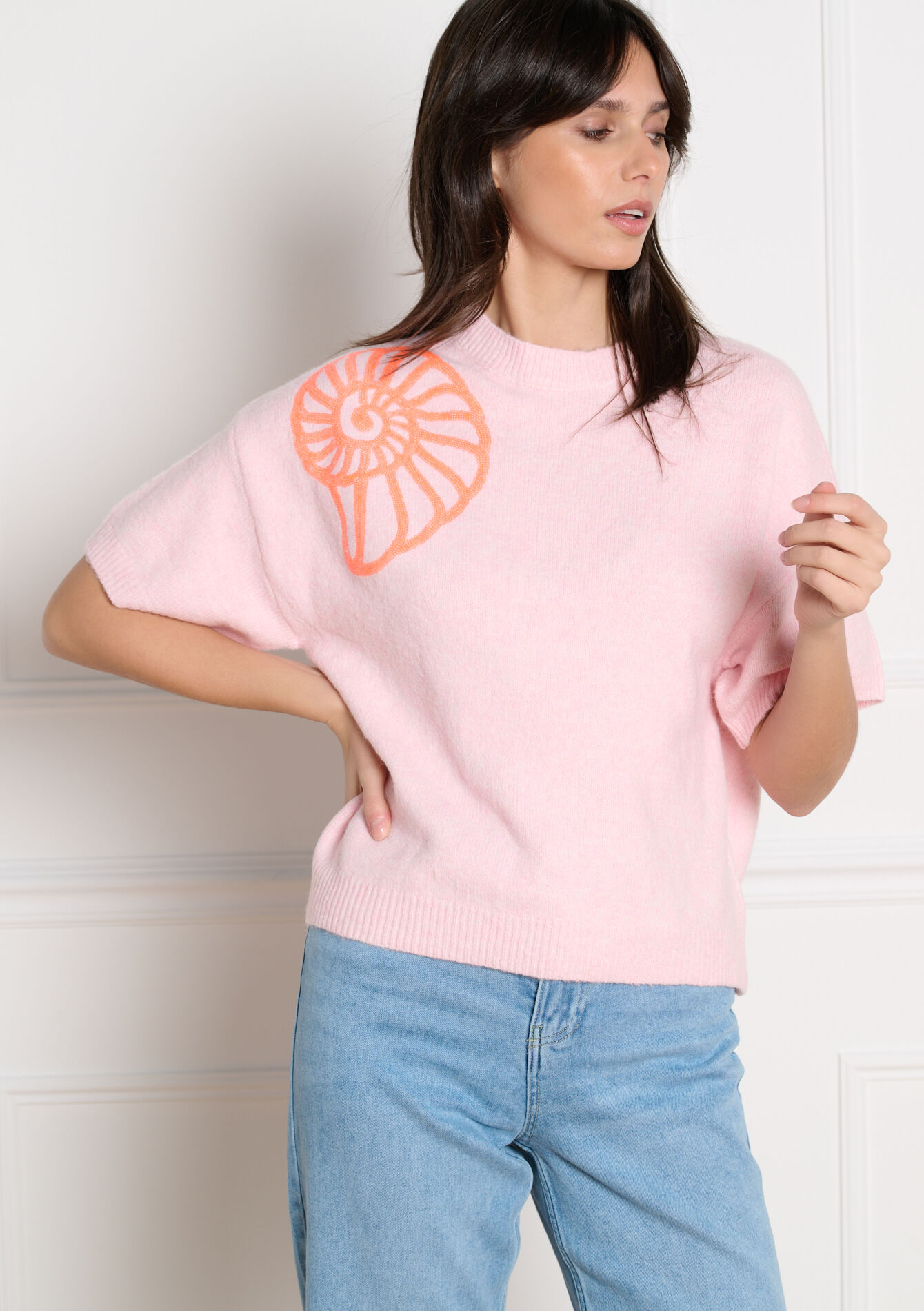 Trui met pailletten schelp, Trui met pailletten schelp - PINK BUBBLEGUM - 04007174_1477