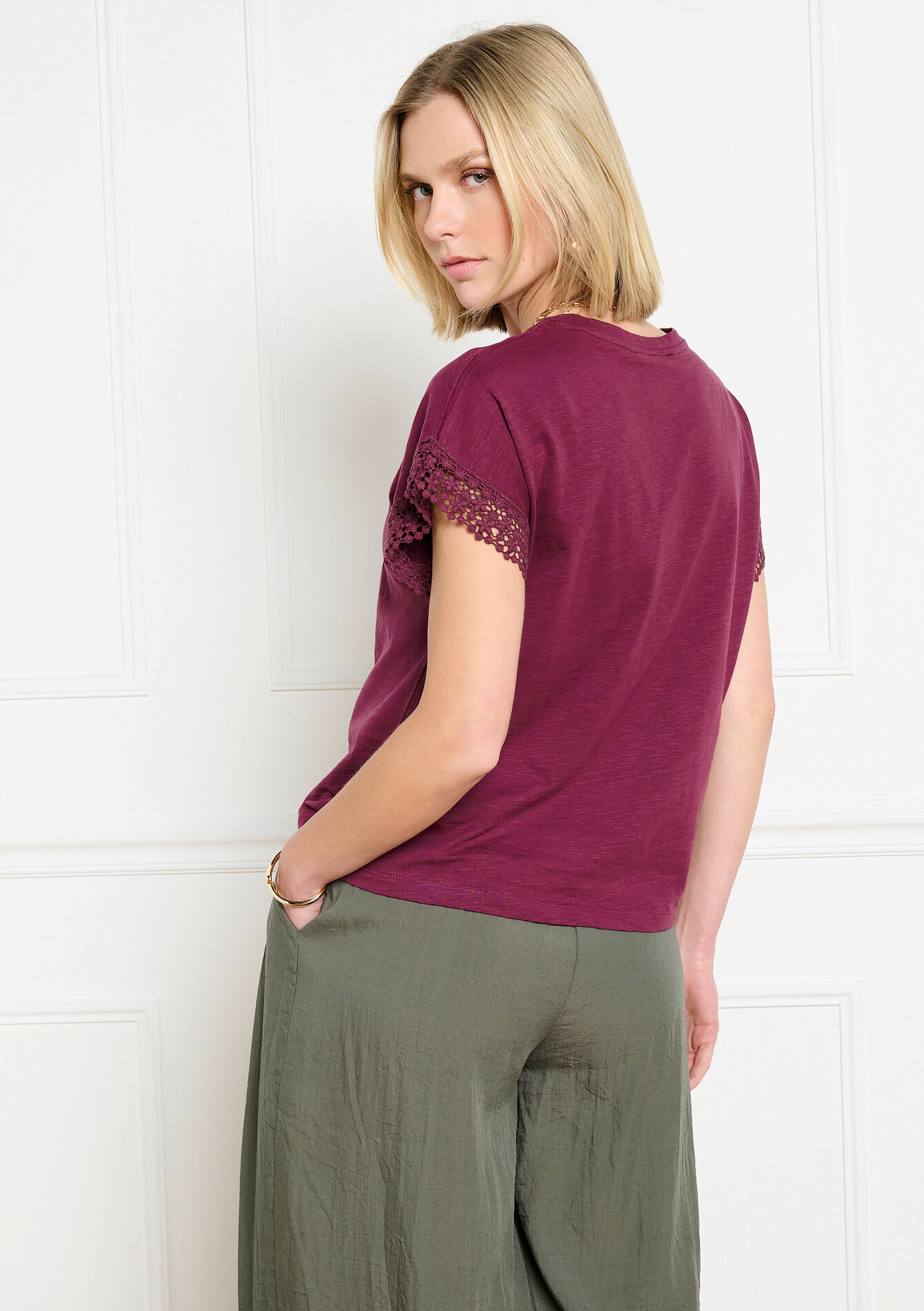 T-shirt met kanten mouwen - AUBERGINE - 02301939_1537