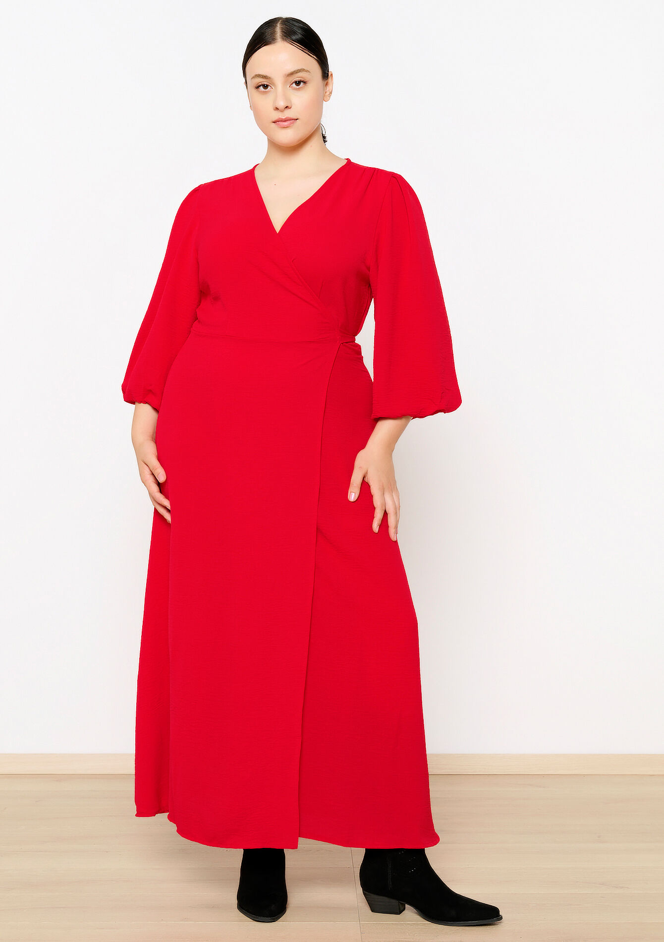 Wikkeljurk met ballonmouwen - RED LIPSTICK - 08103767_5310