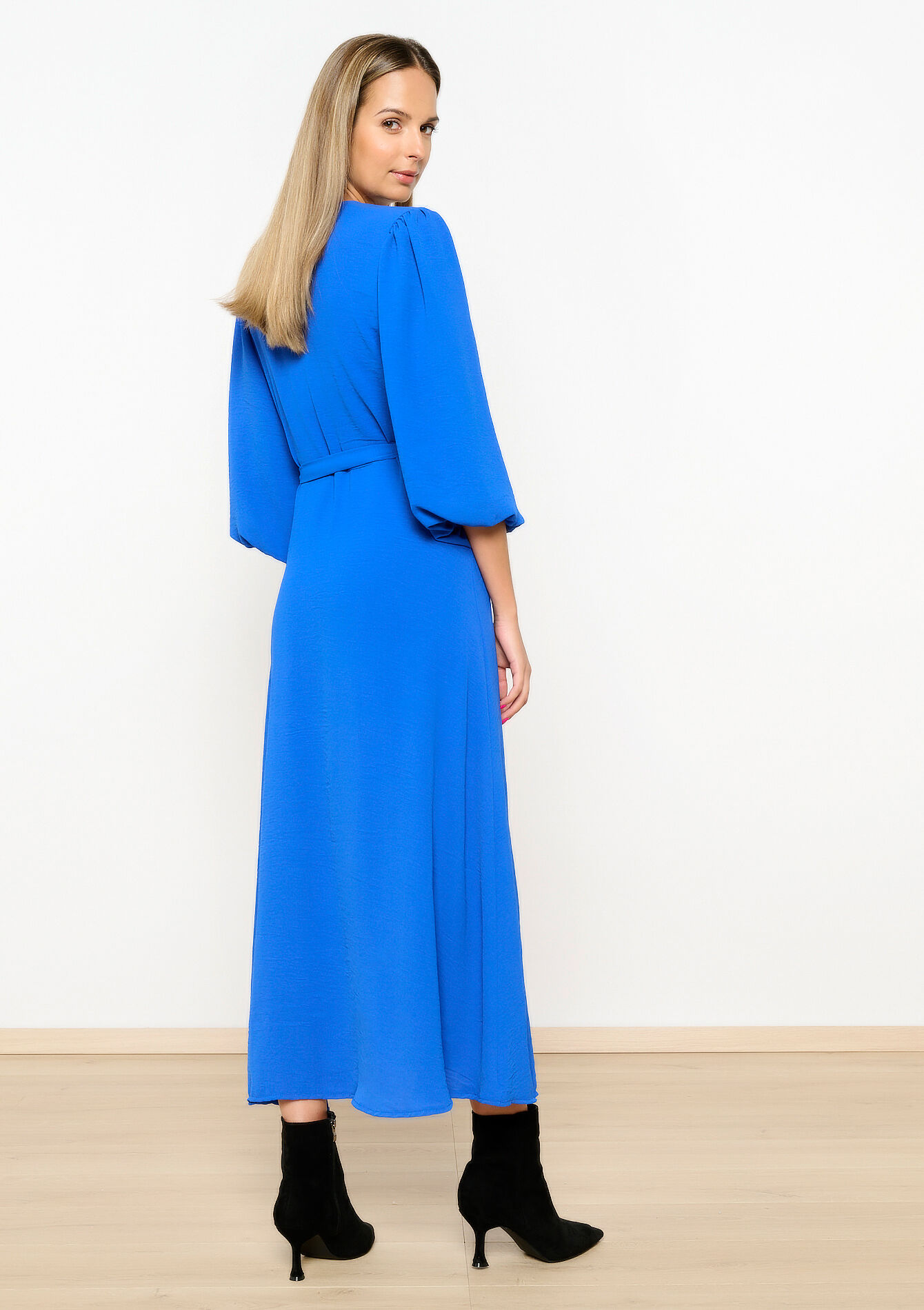 Wrap dress with balloon sleeves, Wrap dress with balloon sleeves - BLUE COBALT - 08602286_2925