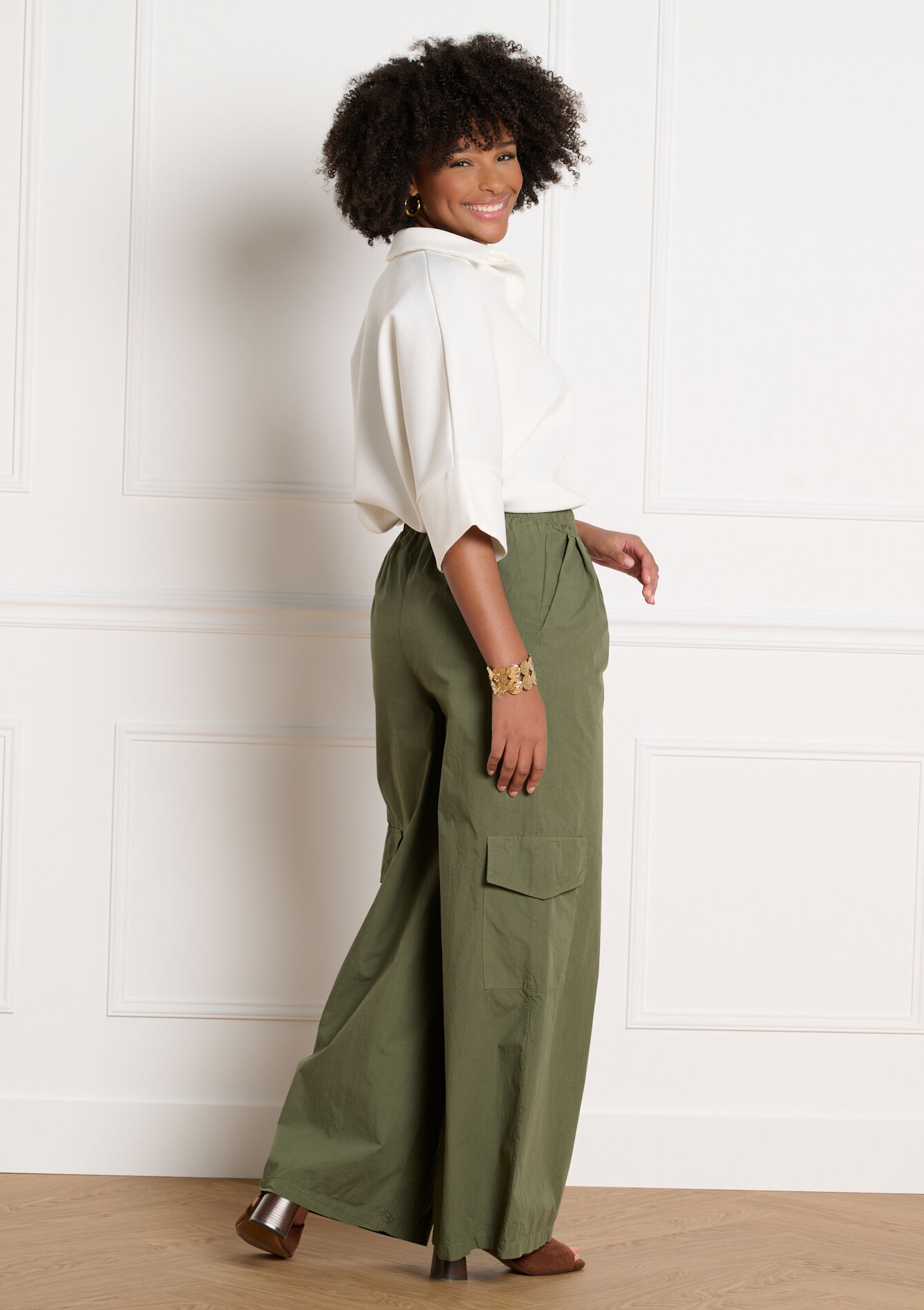 Wijde cargobroek, Wijde cargobroek - KHAKI MED - 06601129_4327