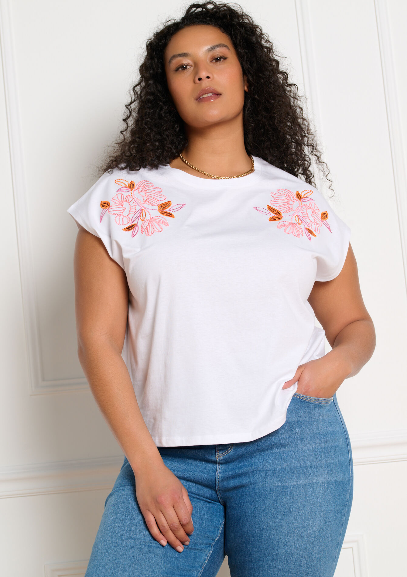 Mouwloos T-shirt met borduursel, Mouwloos T-shirt met borduursel, , back