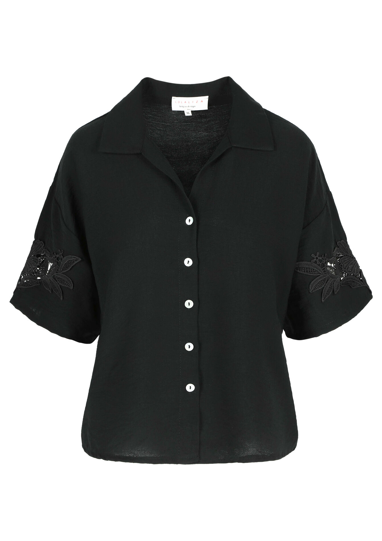 Shirt with macramé - BLACK - 05702626