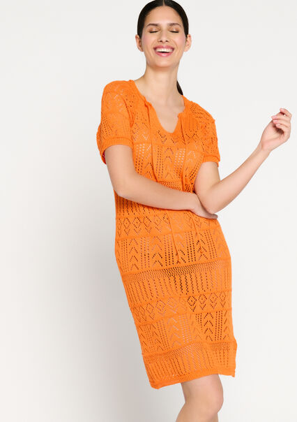 Crochet dress - BRIGHT ORANGE - 08103300_088