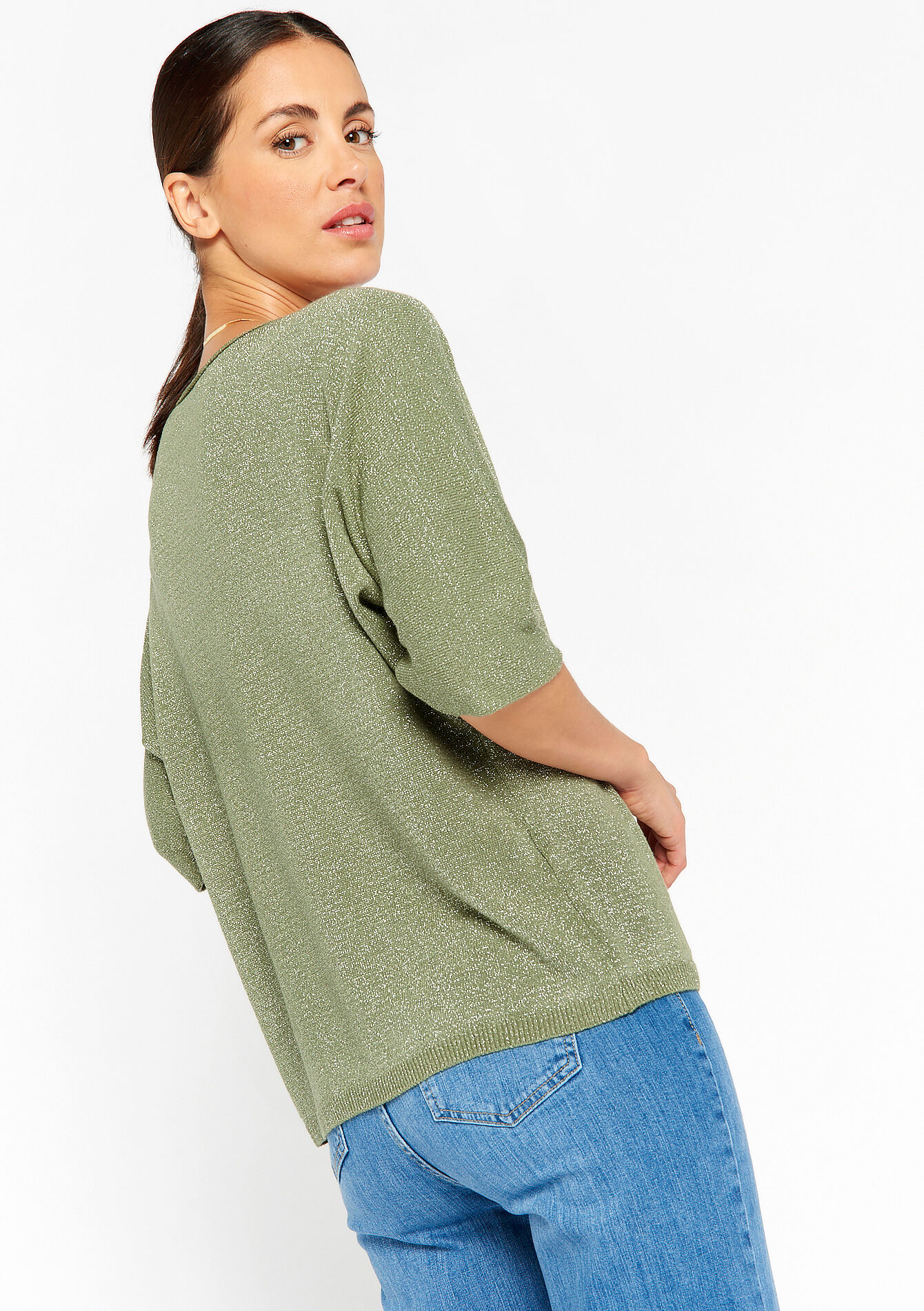 Fine pullover with lurex - KHAKI MED - 04006247_4327