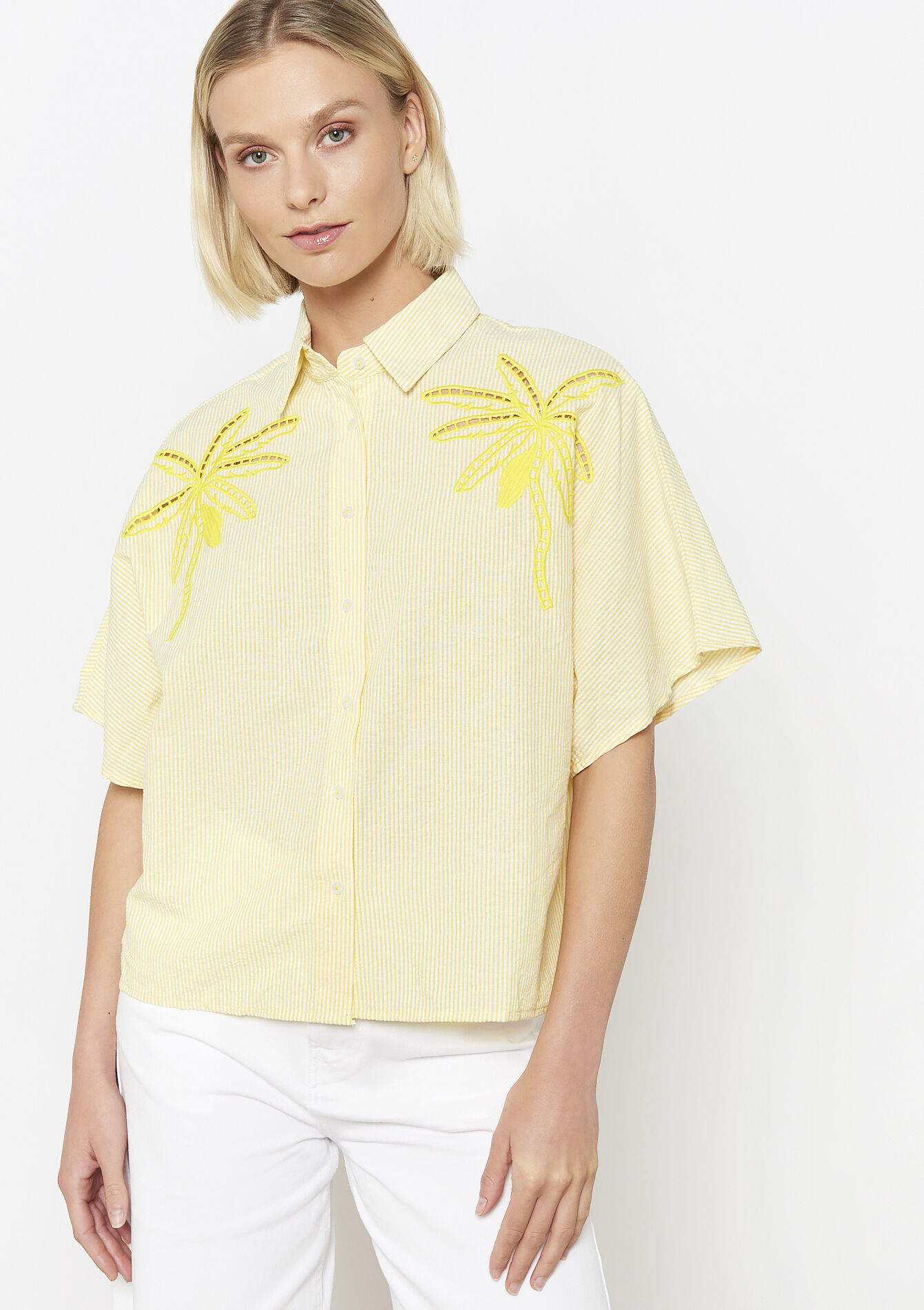 Chemise palmiers brodés, Chemise palmiers brodés - YELLOW PASTEL - 05702818_5004
