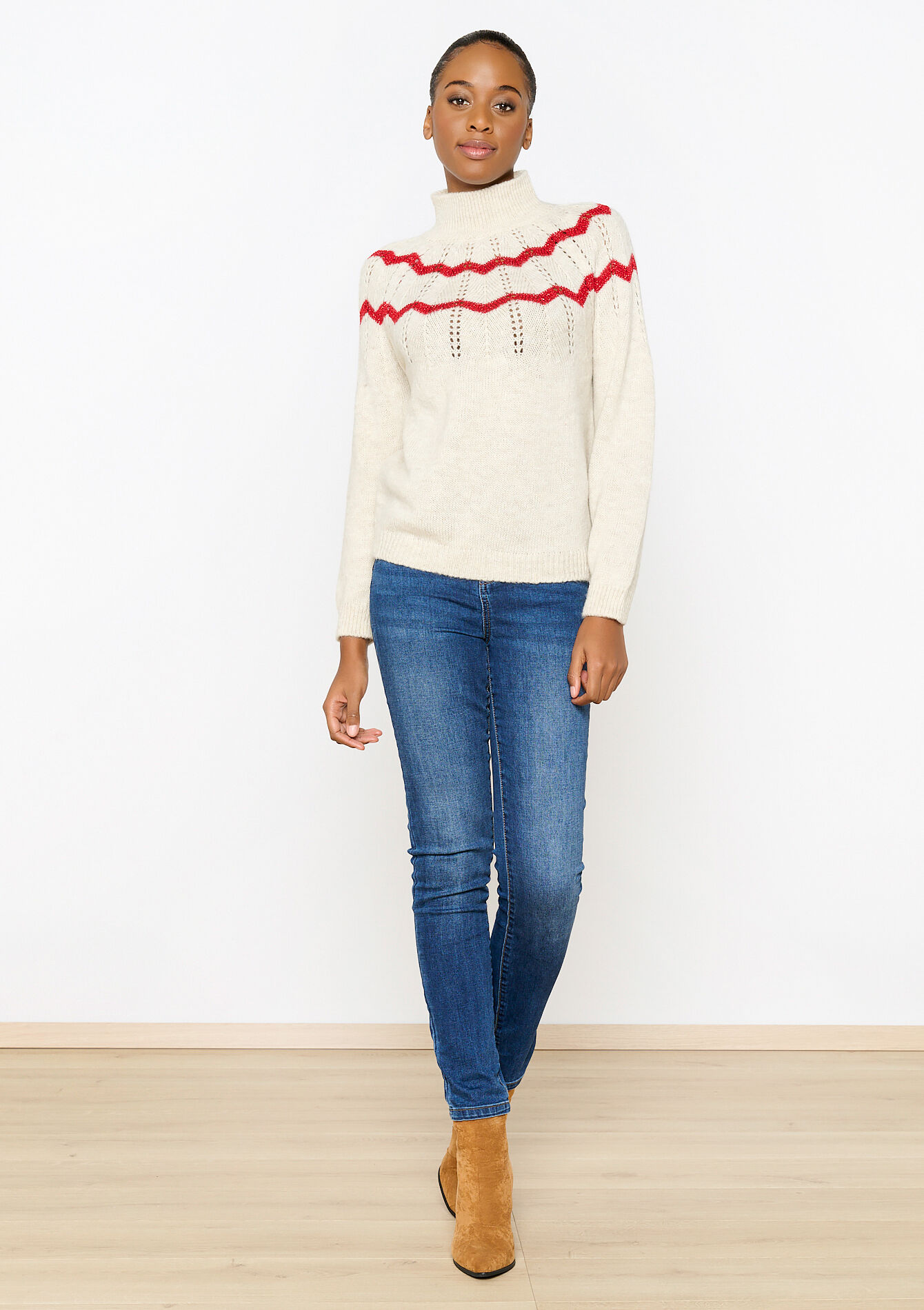 Pullover en jacquard à motif zigzag - LT BEIGE - 04006417_2527