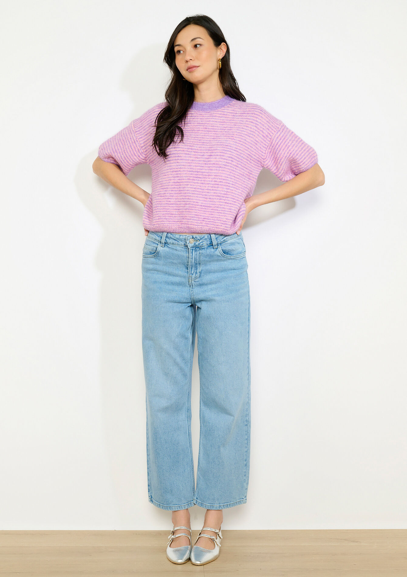 Pull rayé manches courtes, Pull rayé manches courtes - LILAC BRIGHT - 04007224_2578