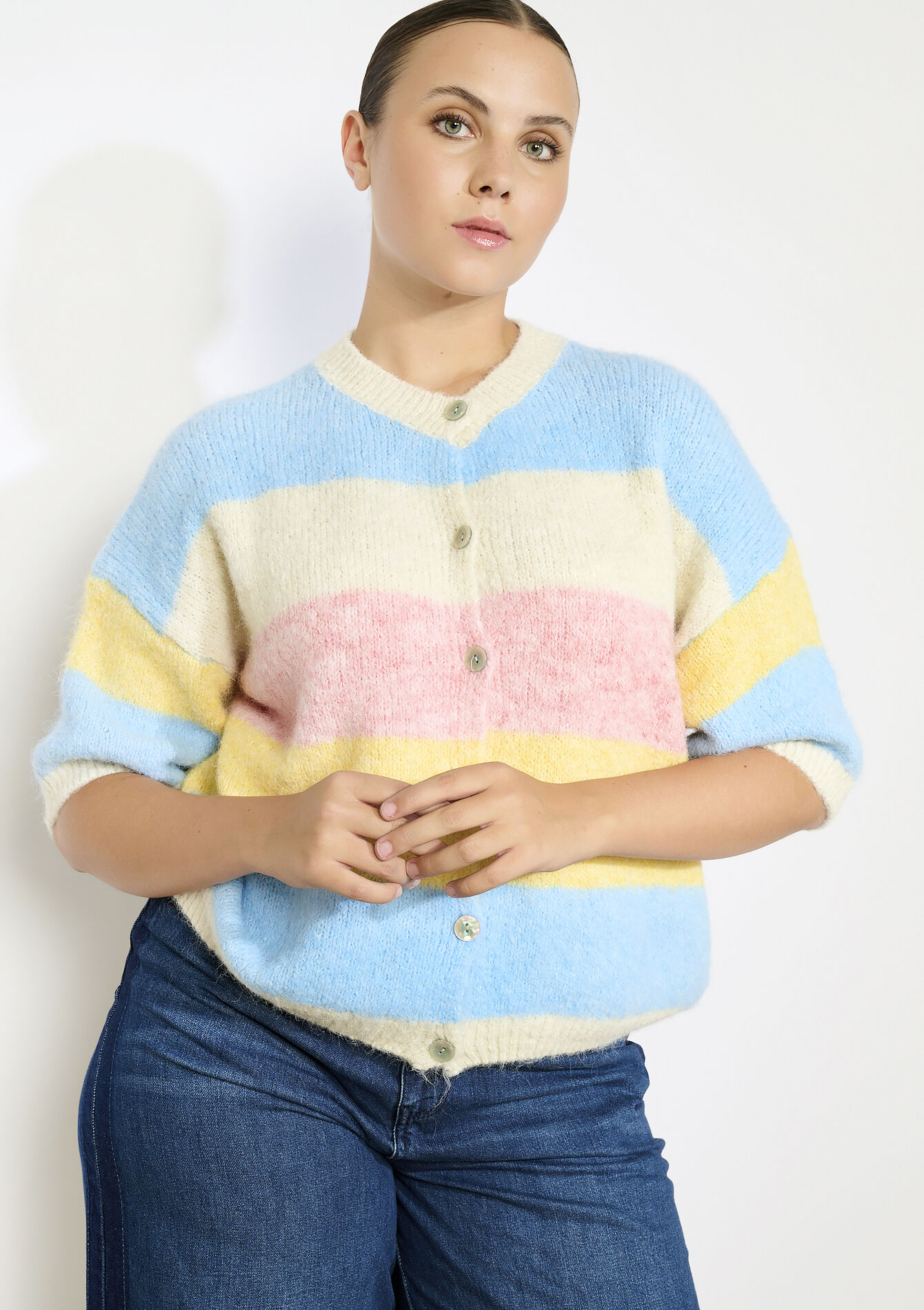 Fluffy striped cardigan, Fluffy striped cardigan - LT BLUE - 04101363_2519