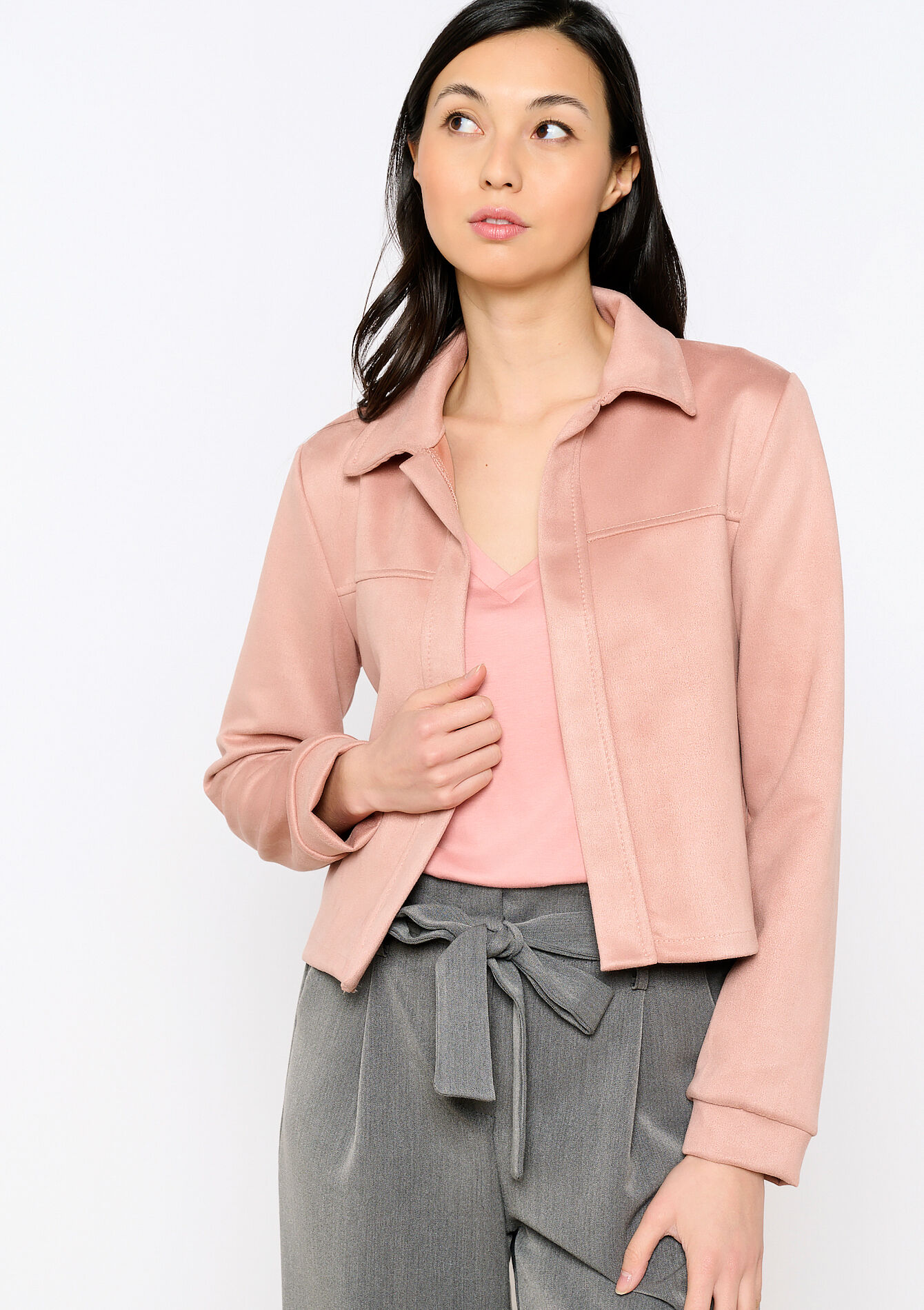 Veste courte en suédine, Veste courte en suédine - NUDE PINK - 09100898_1301