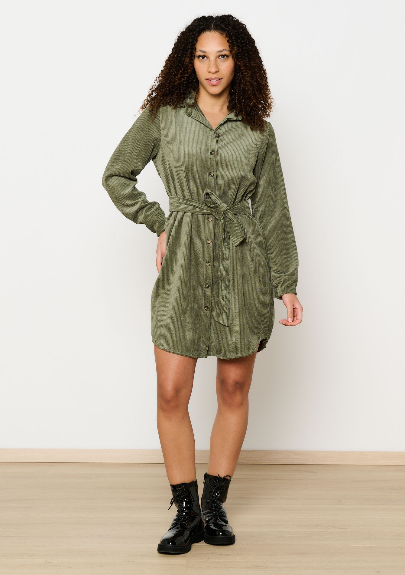 Robe-chemise en velours côtelé, Robe-chemise en velours côtelé - KHAKI FADED - 08103901_4326