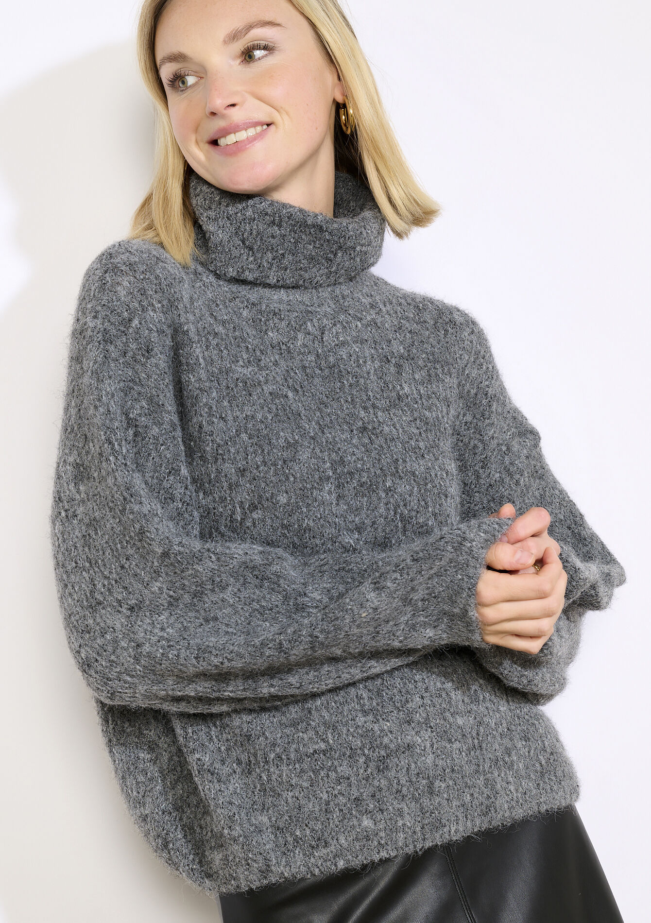 Soft knit turtleneck sweater, Soft knit turtleneck sweater - MED GREY - 04101415_2573