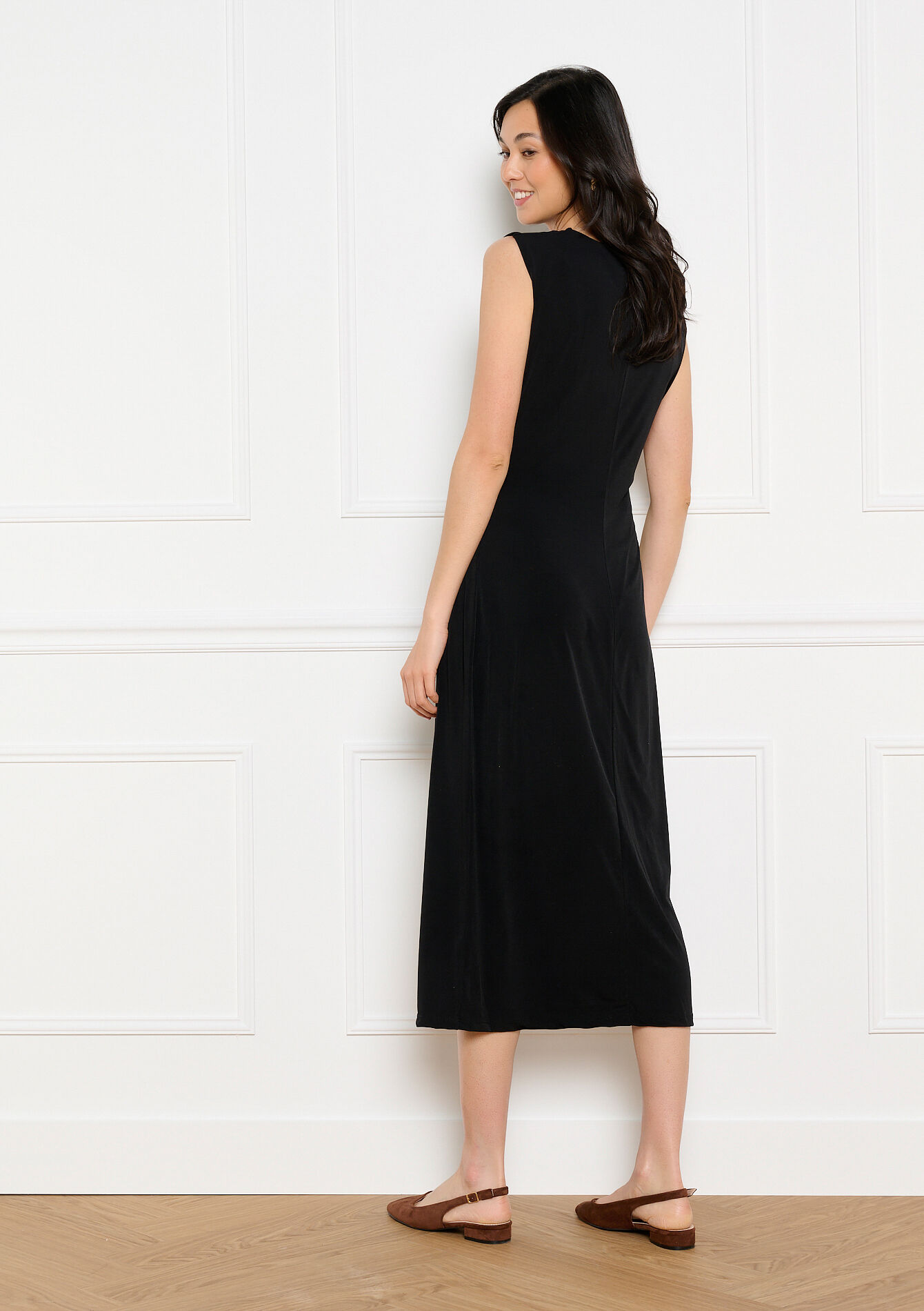 Mouwloze midi jurk met drapage - BLACK - 08104470_1119