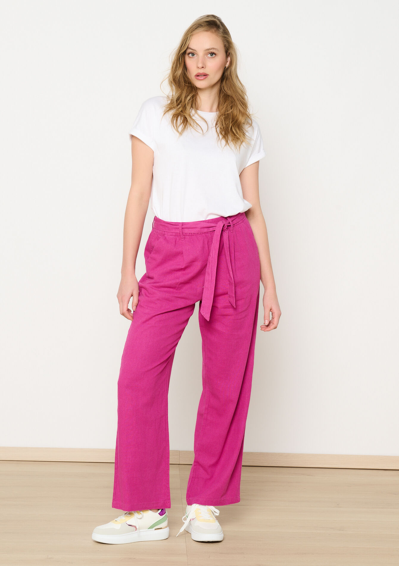 Linen pants with belt, Linen pants with belt - VIOLINE - 06600921_2576