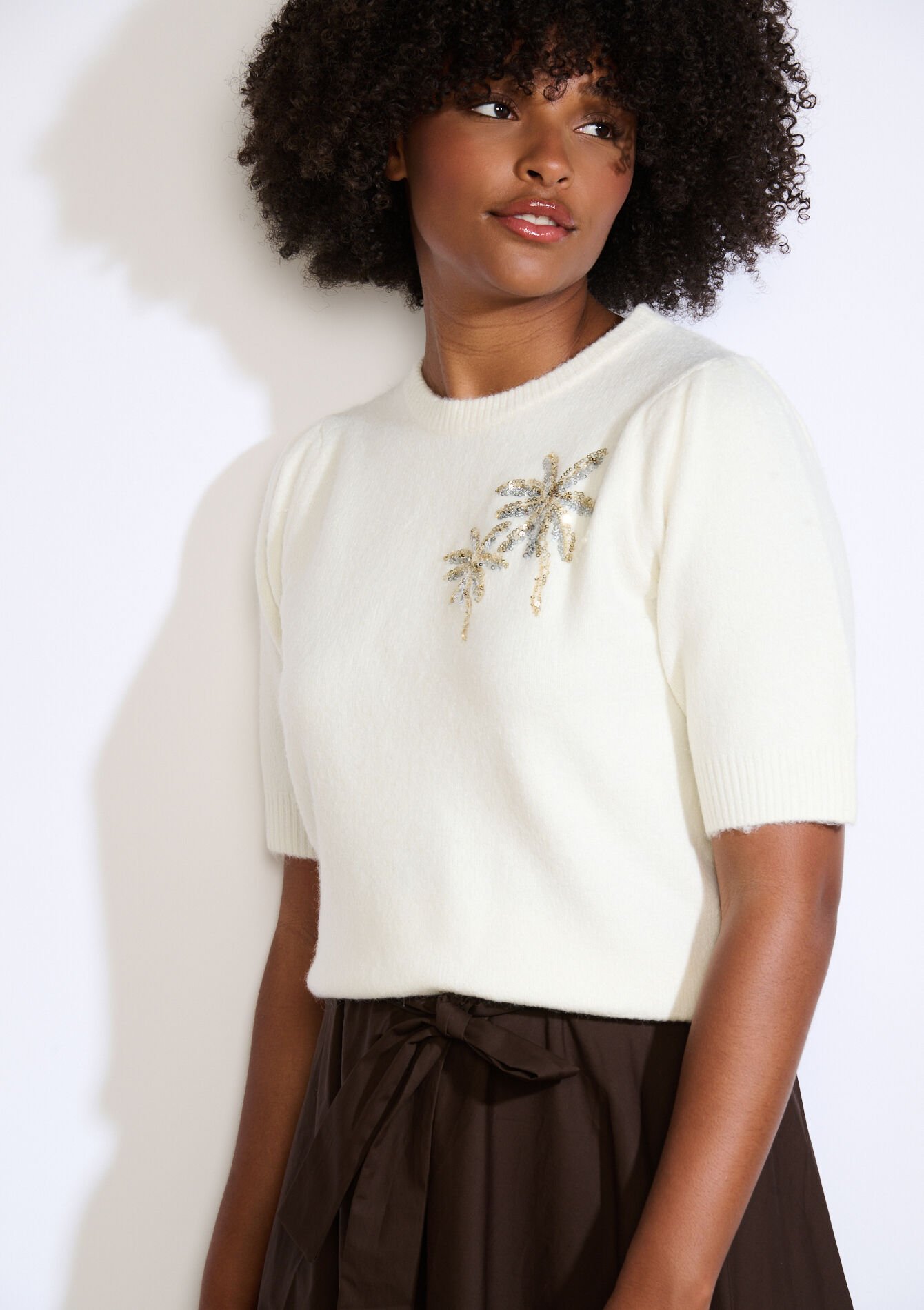 Fijngebreide trui met borduursel, Fijngebreide trui met borduursel - VANILLA WHITE - 04007015_1013