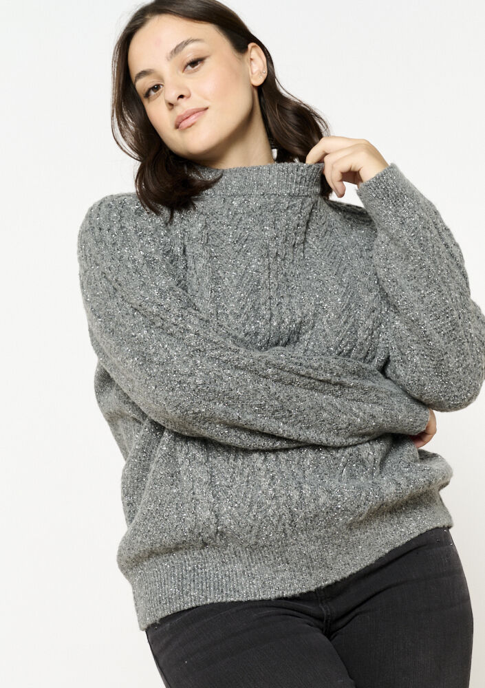 Cable knit sweater with lurex - ANTHRACITE - 04006534