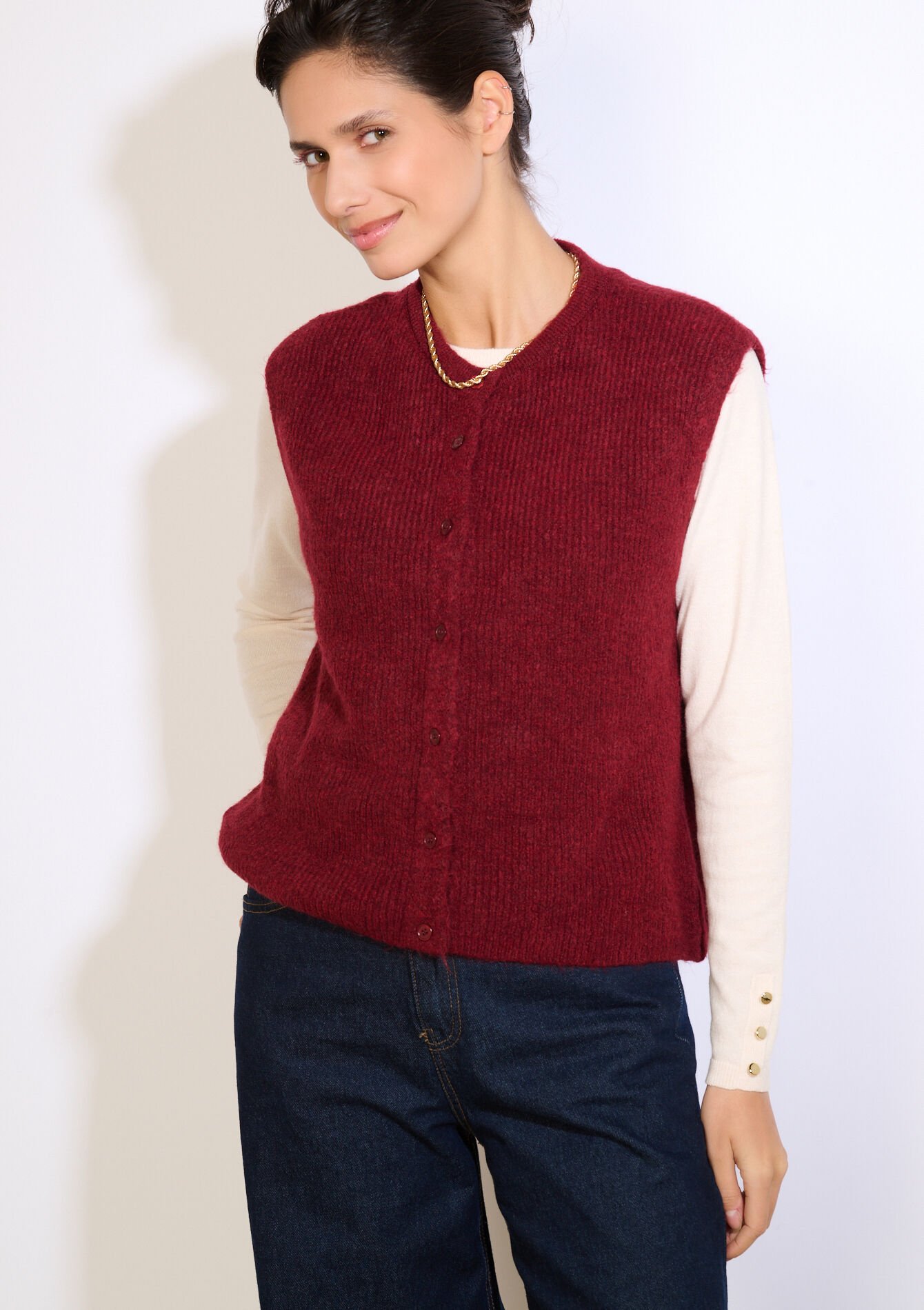 Zachte mouwloze gilet, Zachte mouwloze gilet - BORDEAU WINE - 04101334_1467