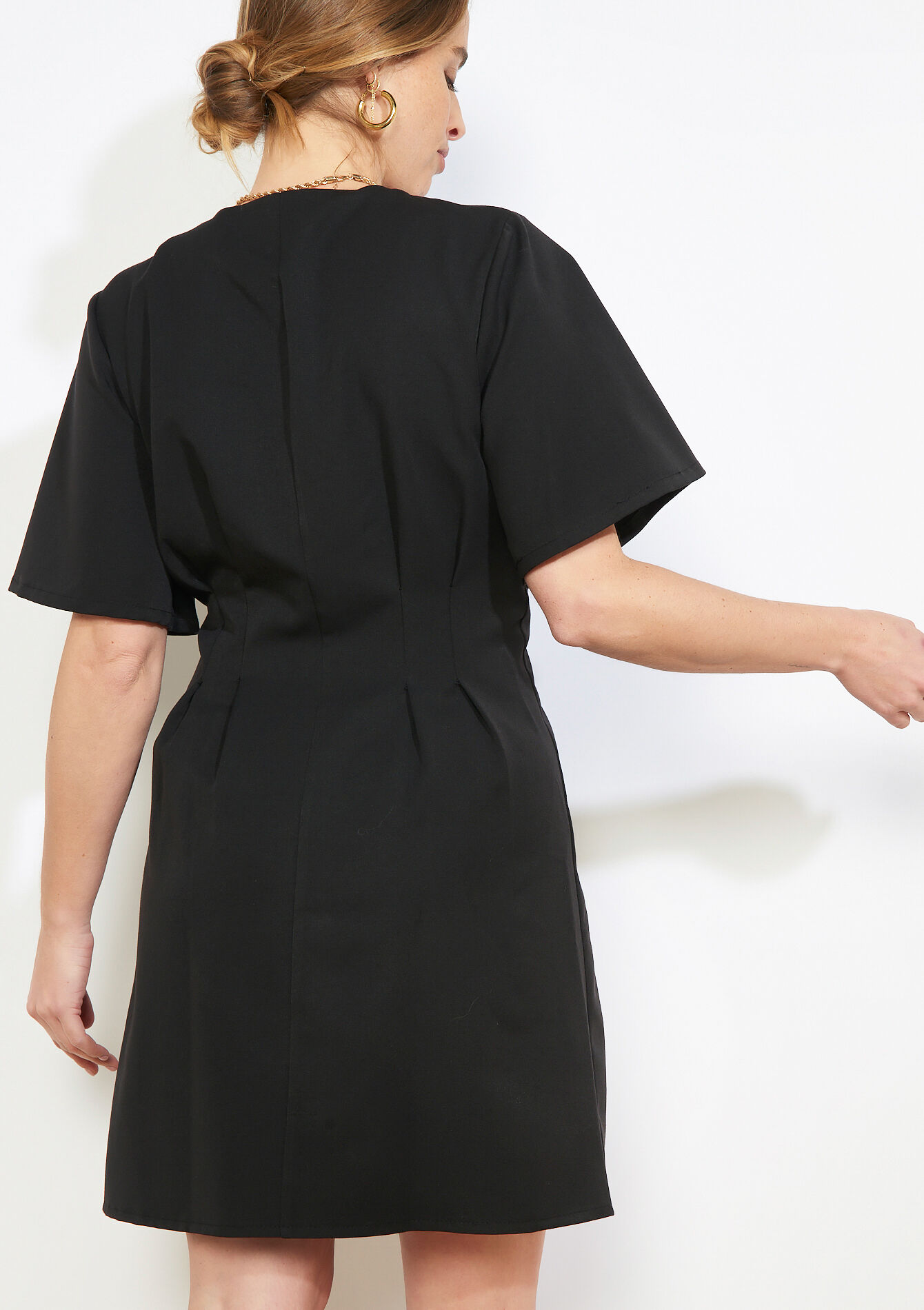 Korte jurk met knopen - BLACK - 08104450_1119