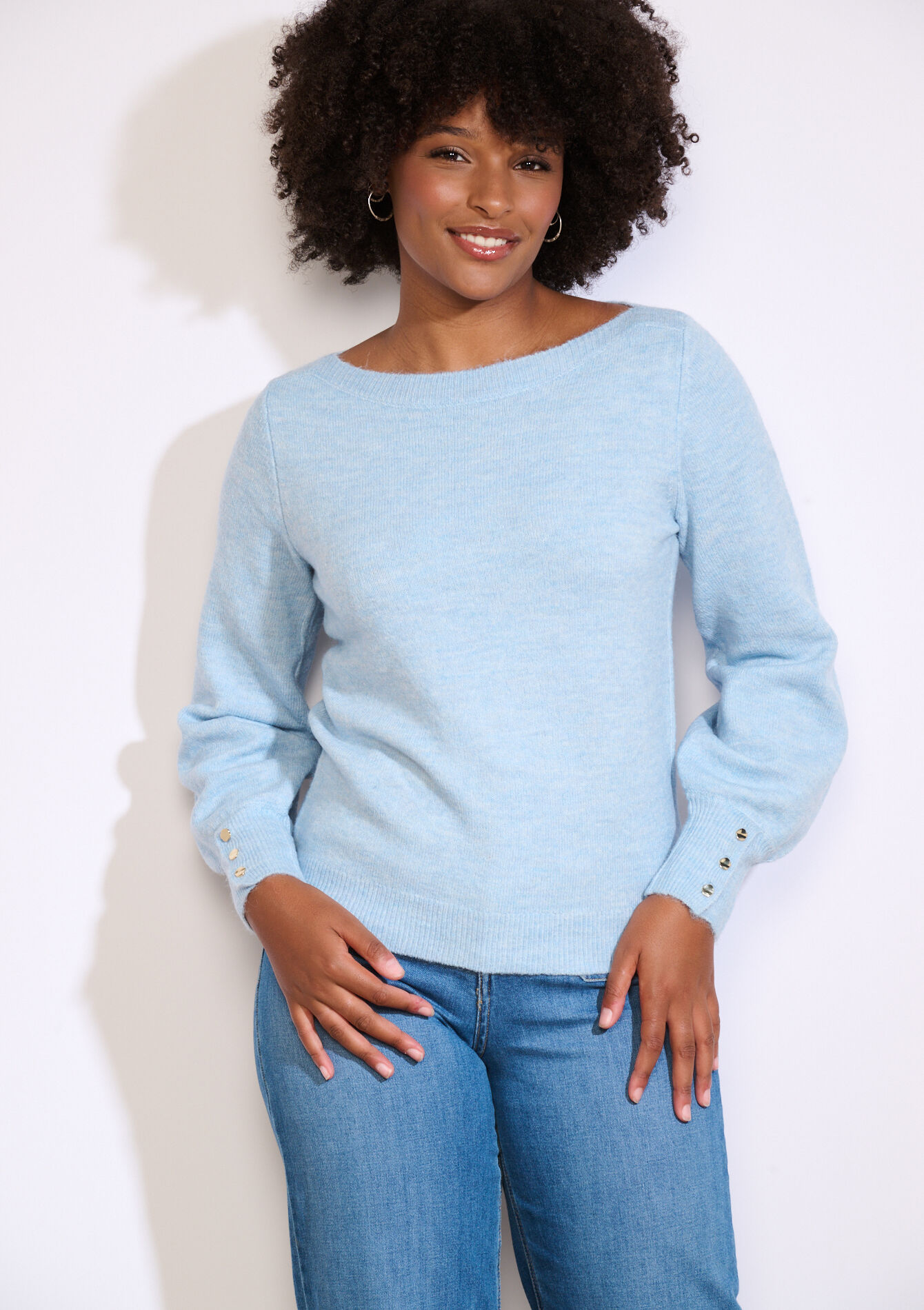 Pull manches détail boutons, Pull manches détail boutons - BLUE PASTEL - 04006915_3003