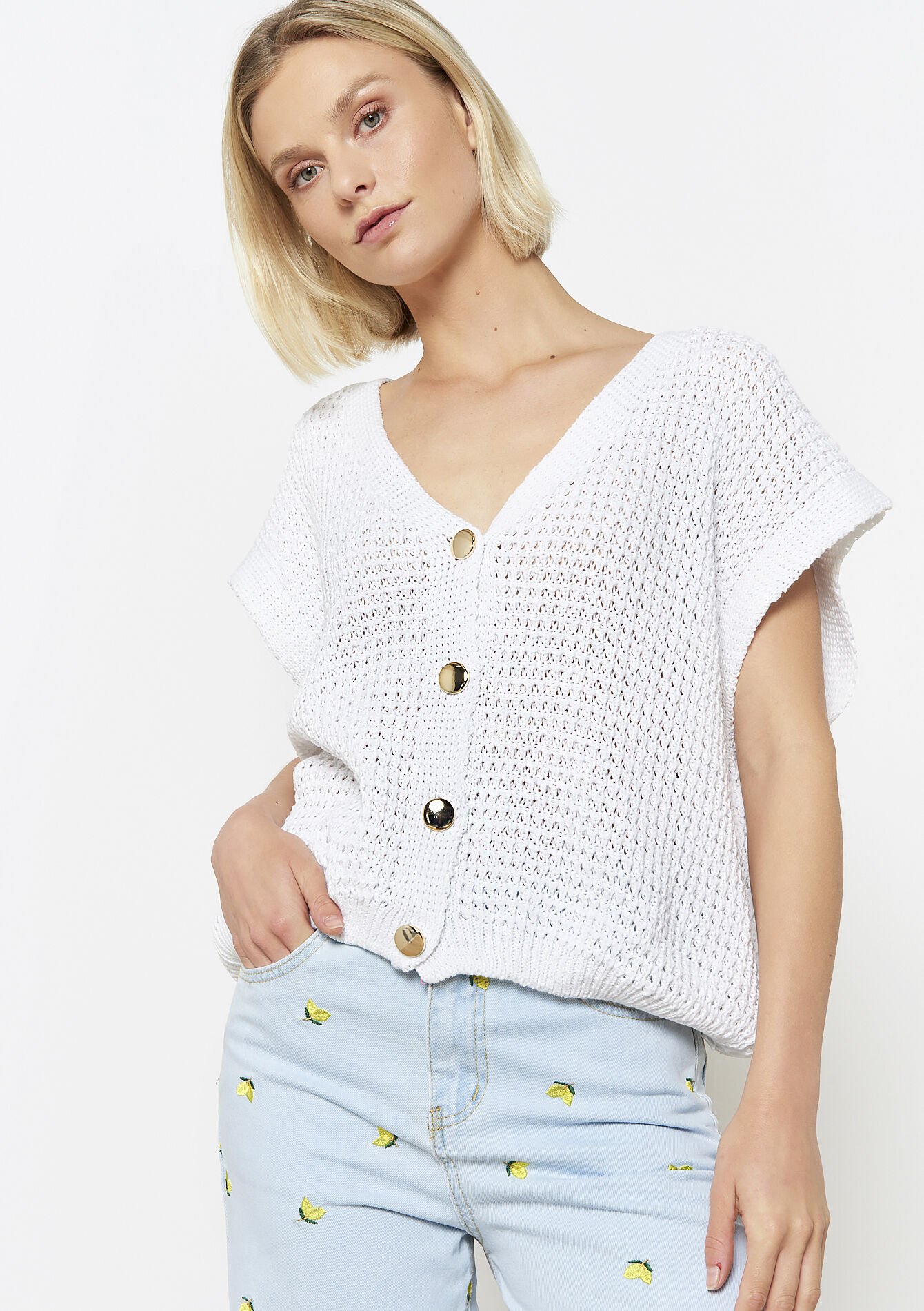 Gilet texturé à boutons, Gilet texturé à boutons - OFFWHITE - 02200499_1001