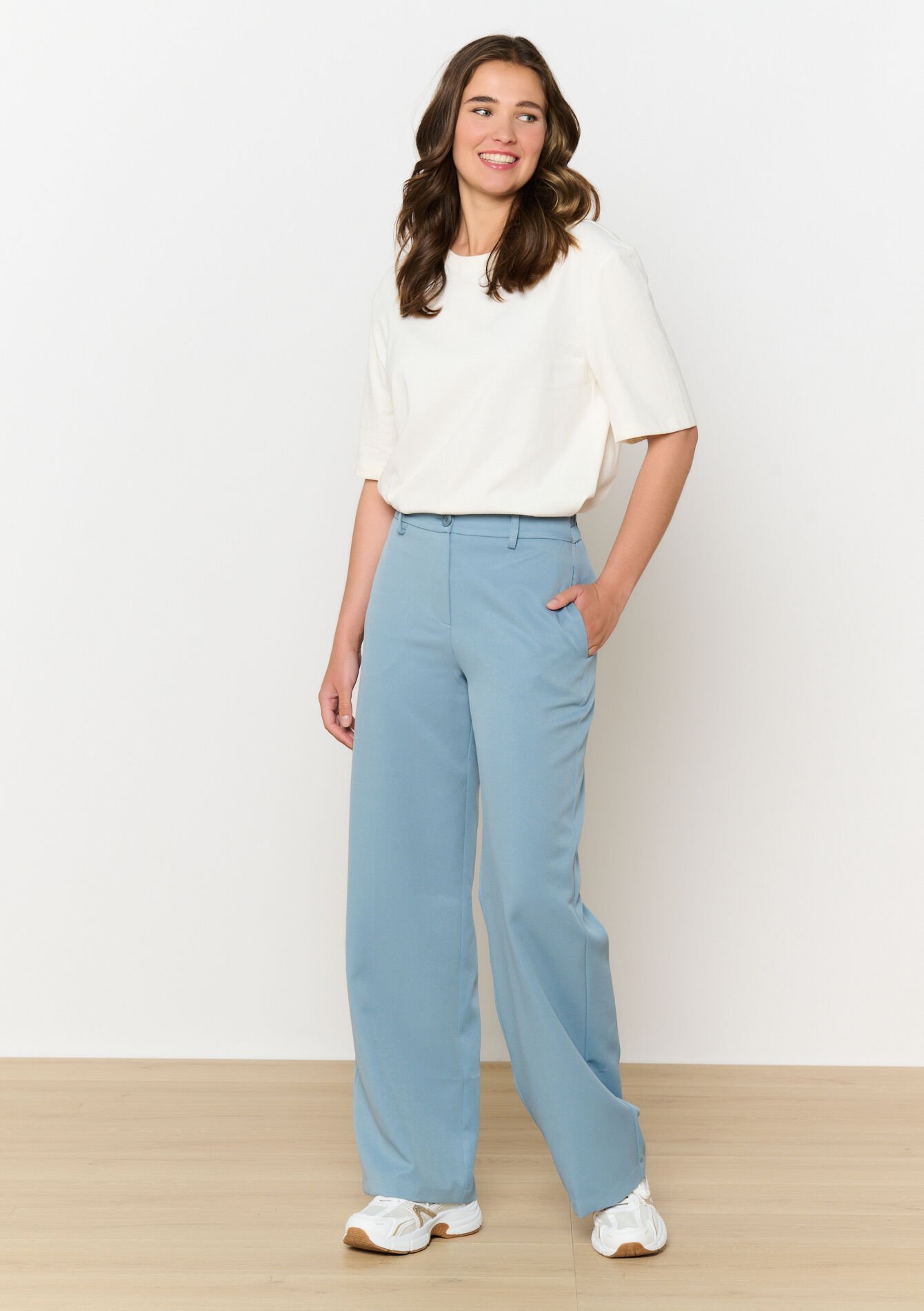 Wide leg broek in twill, Wide leg broek in twill - BLUE PASTEL - 06600957_3003