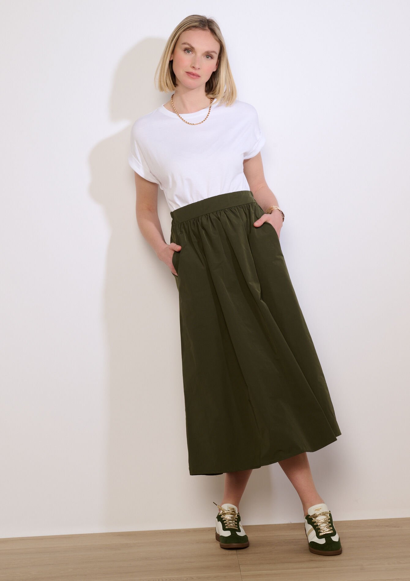 Jupe longue taille froncée - KHAKI DARKY - 07101488_4208