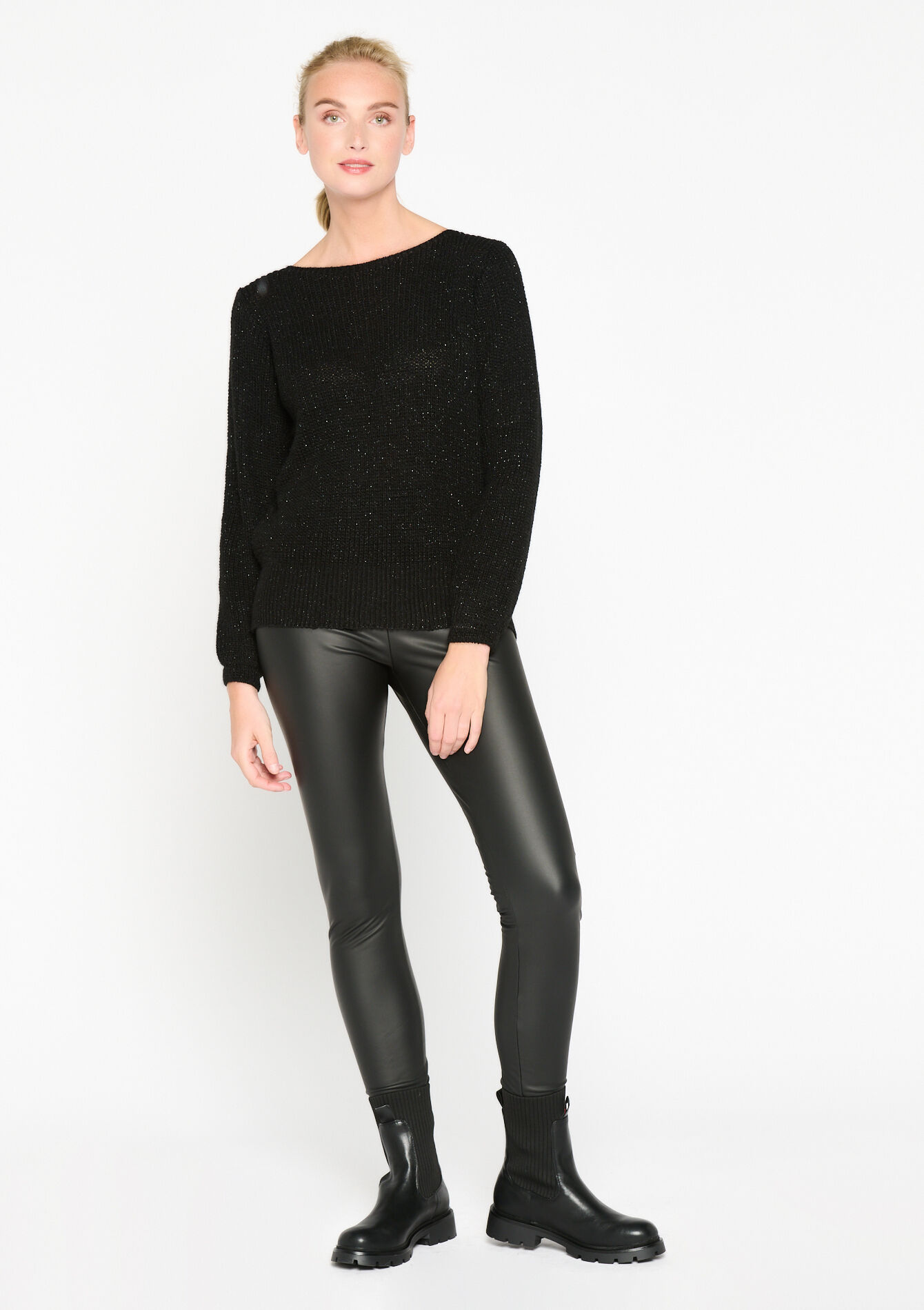 Lurex trui met strik, Lurex trui met strik - BLACK - 04006062_1119