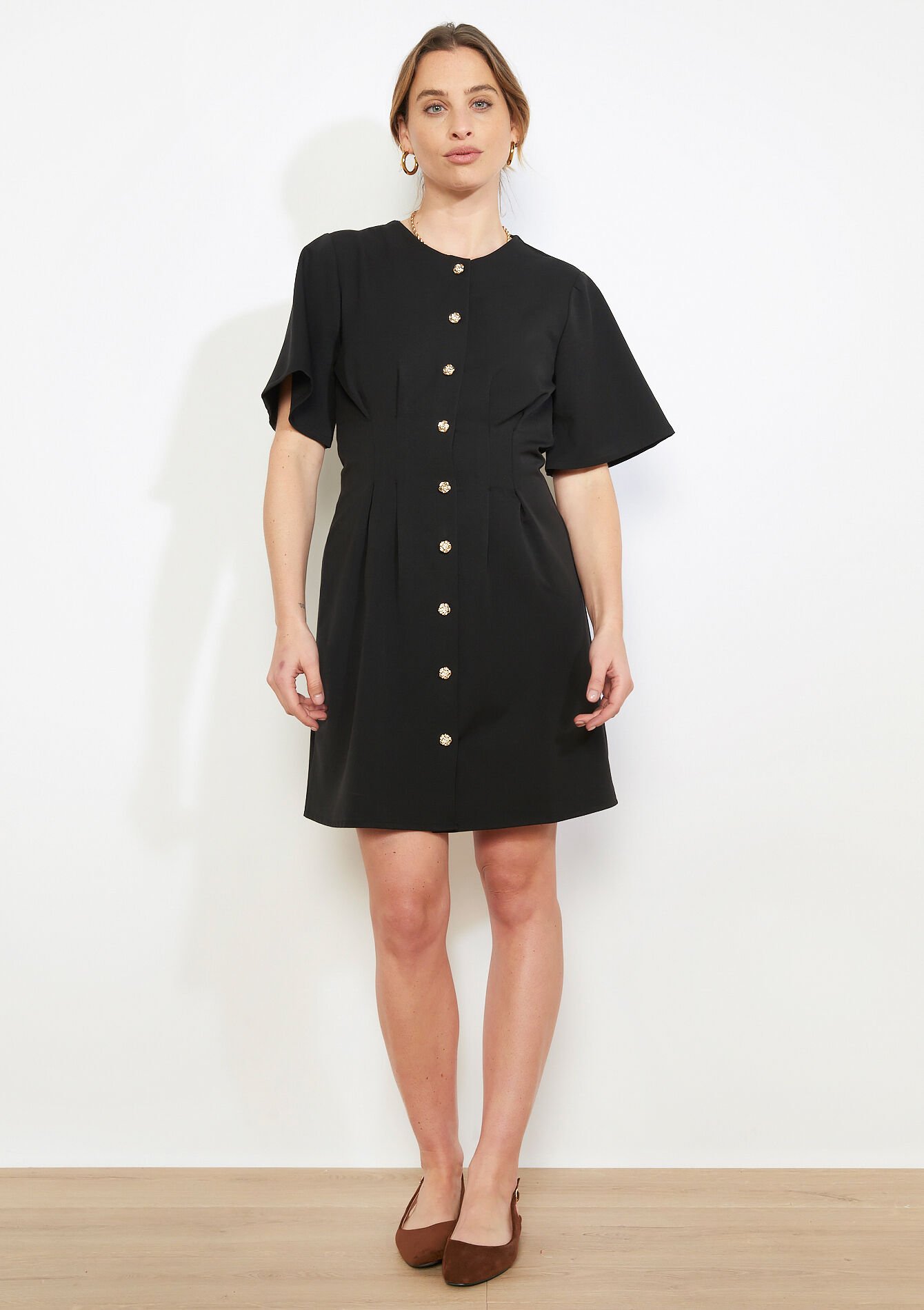 Korte jurk met knopen - BLACK - 08104450_1119