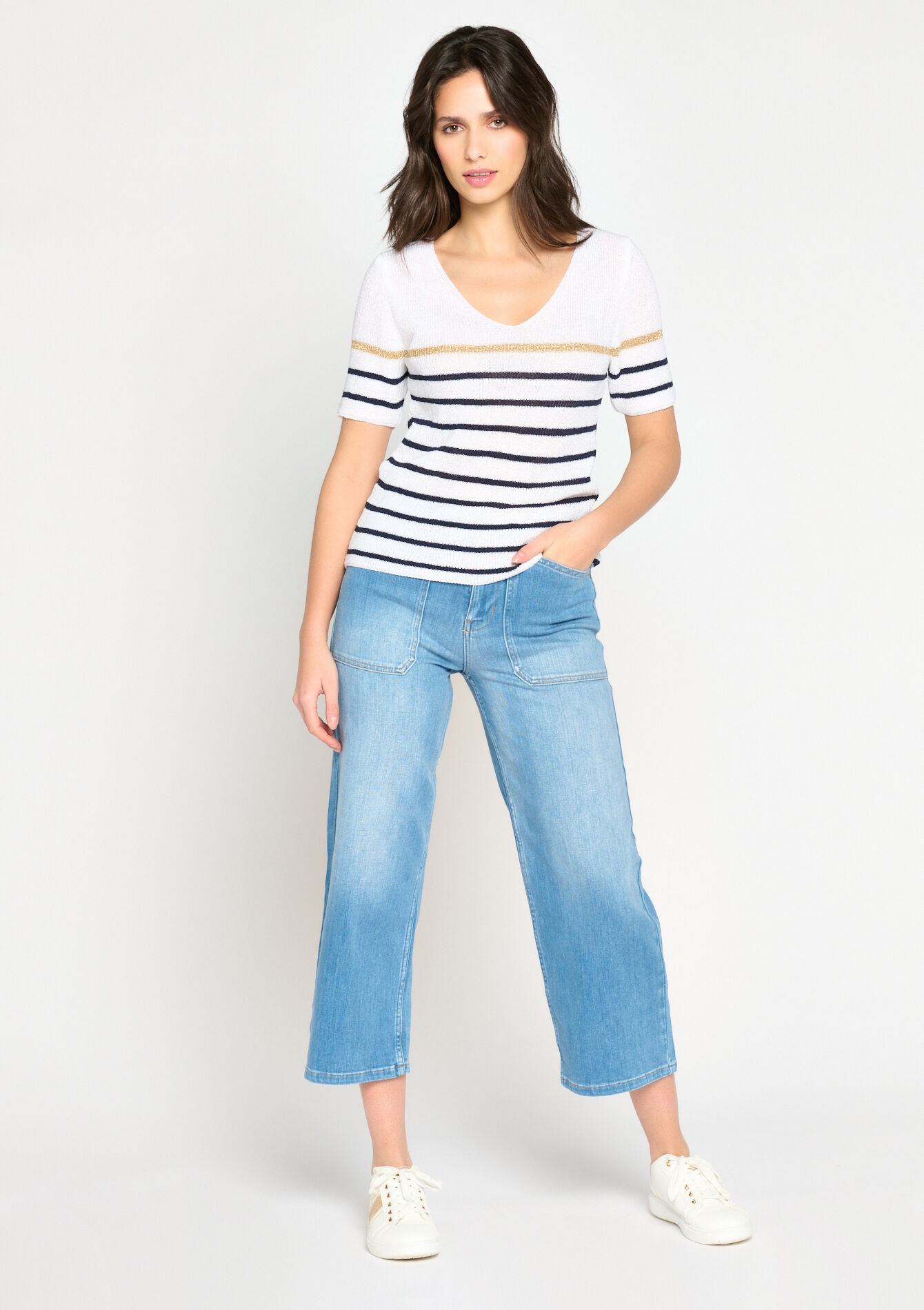 Striped pullover with short sleeves - OFFWHITE - 04006227_1001