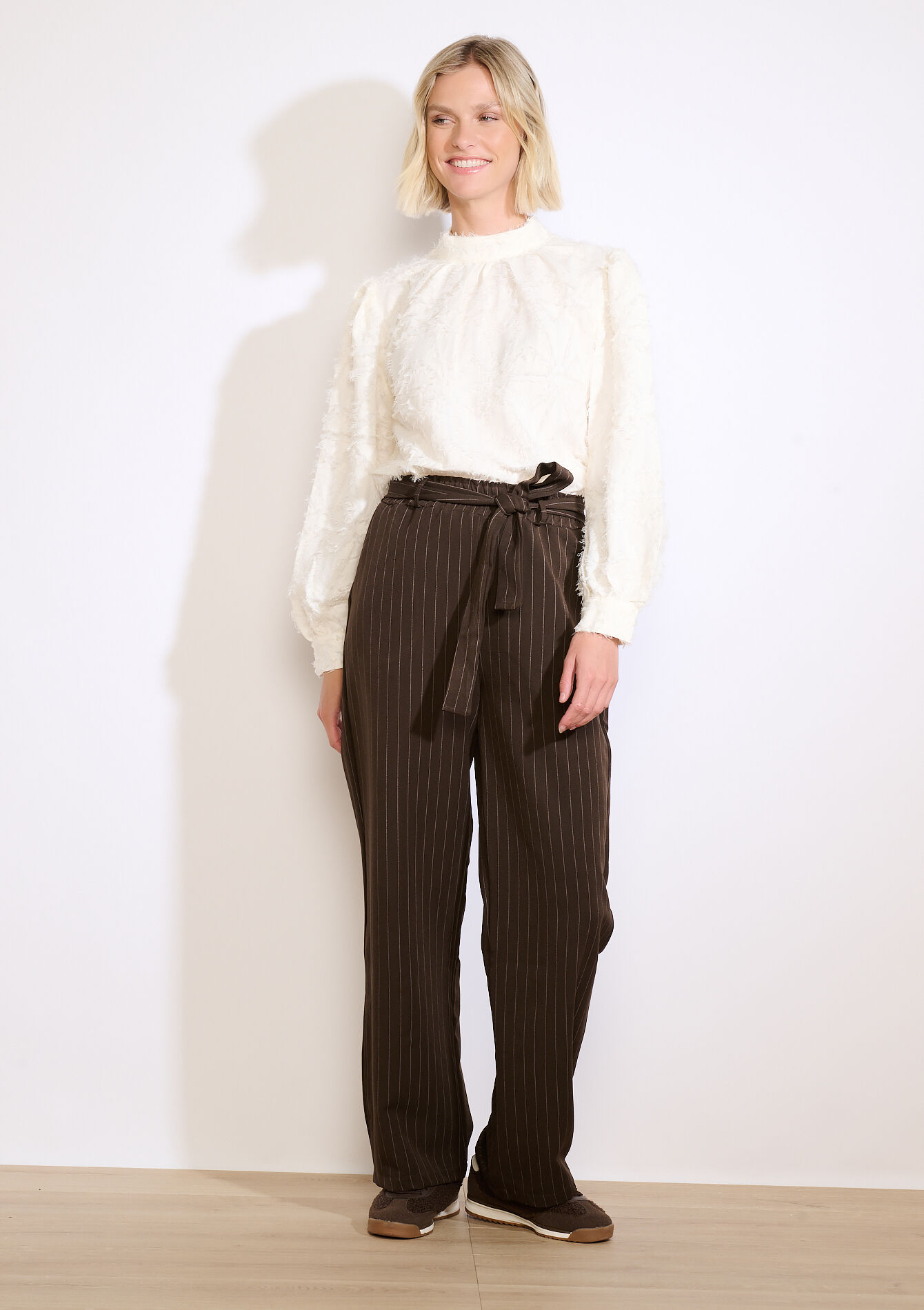 Gestreepte wijde broek, Gestreepte wijde broek - BROWN DARK CHOCOLATE - 06601047_3720