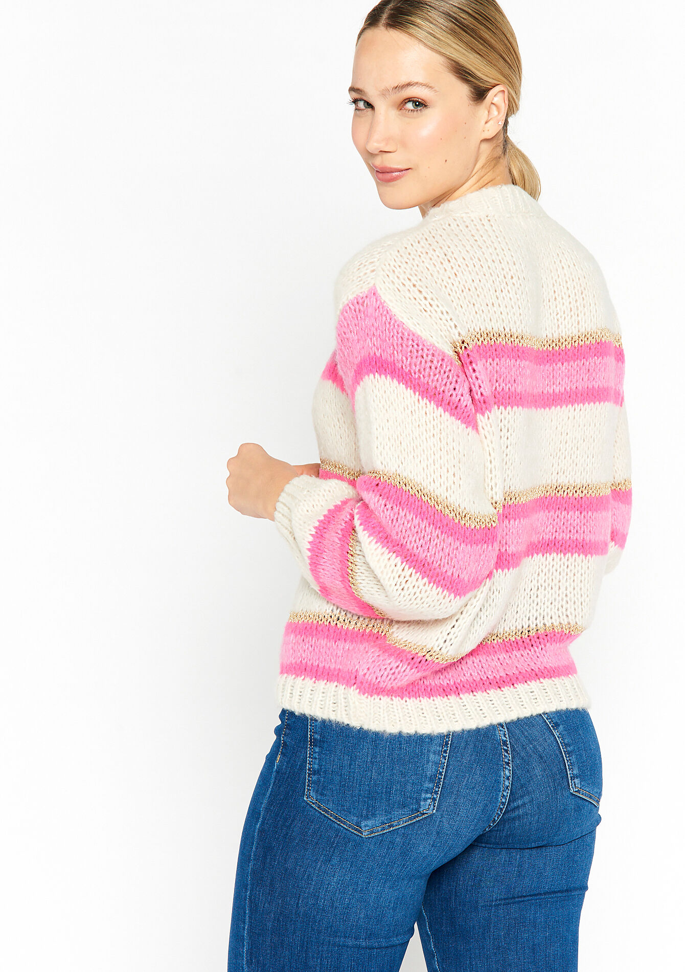 Knitted pullover with colour bock, Knitted pullover with colour bock - PINK BUBBLEGUM - 04006092_1477