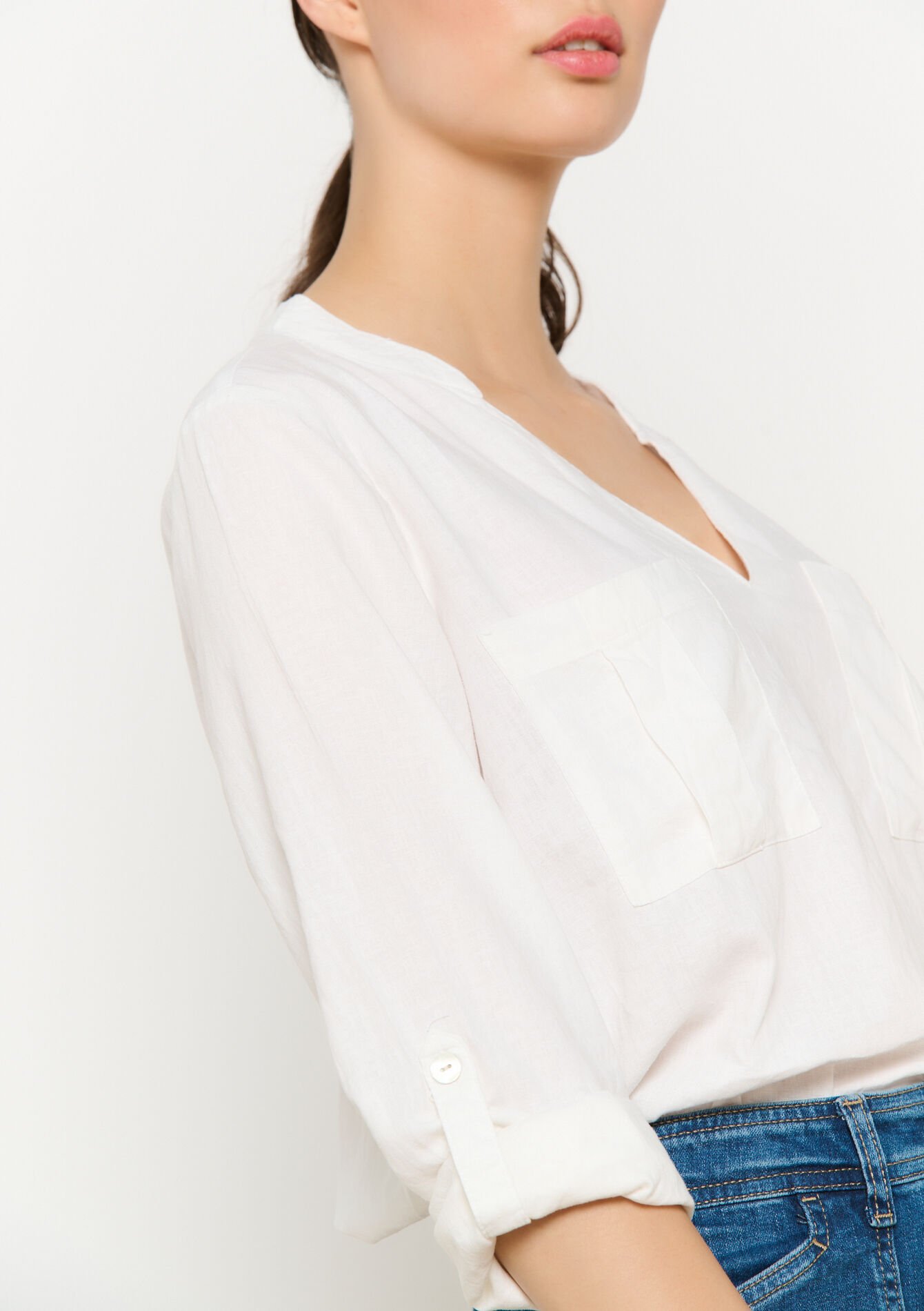 Blouse col tunisien fluide, Blouse col tunisien fluide - OPTICAL WHITE - 05702669_1019