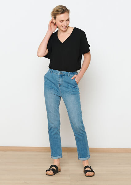 High-waisted straight jeans - BLUE BLEACHED - 22000508_0502