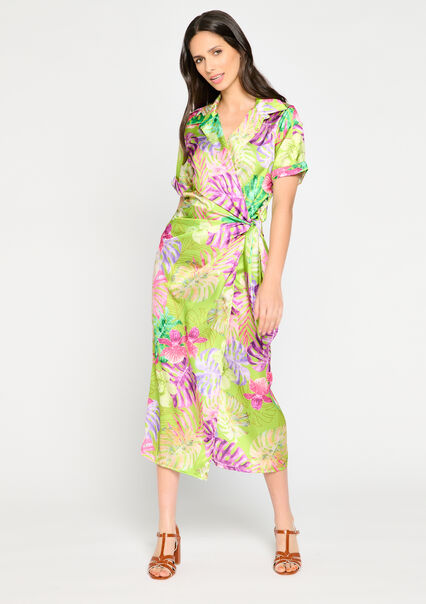 Wrap dress with floral print - LIME - 08601670_4711