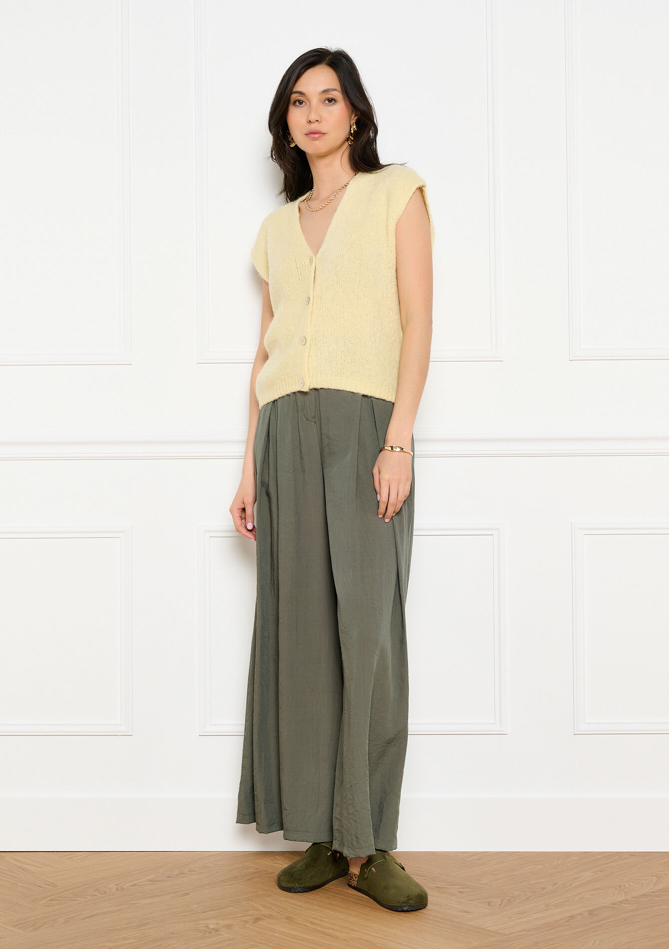 Gilet maille sans manches - YELLOW PASTEL - 04101456_5004