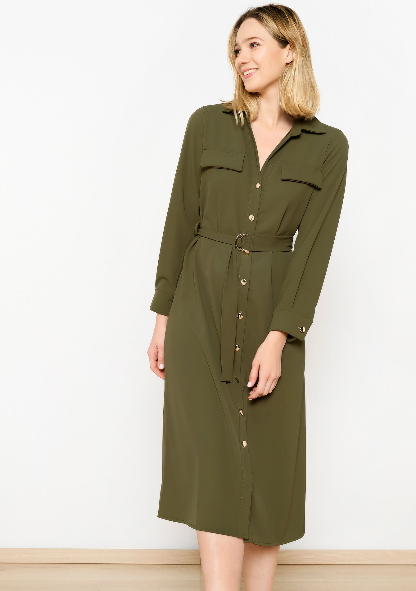 Hemdjurk met ceintuur, Hemdjurk met ceintuur - KHAKI MED - 08602294_4327