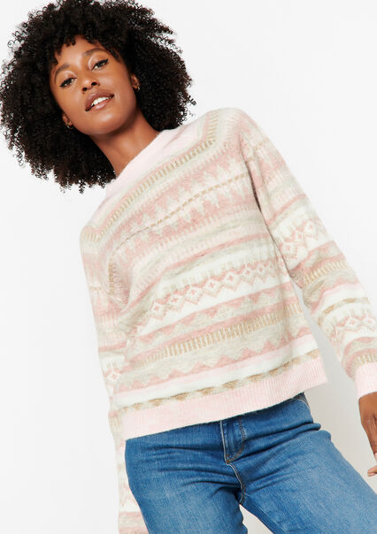 Jacquard pullover with lurex - COSMETIC PINK - 15100240_5733