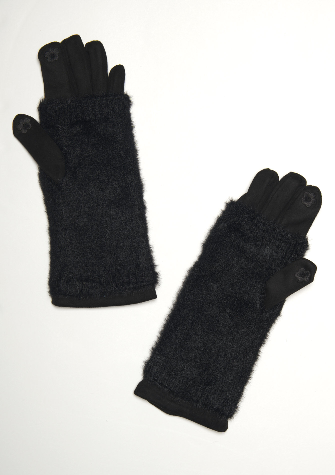 2-in-1 knit and suedette gloves - BLACK - 17002218_1119